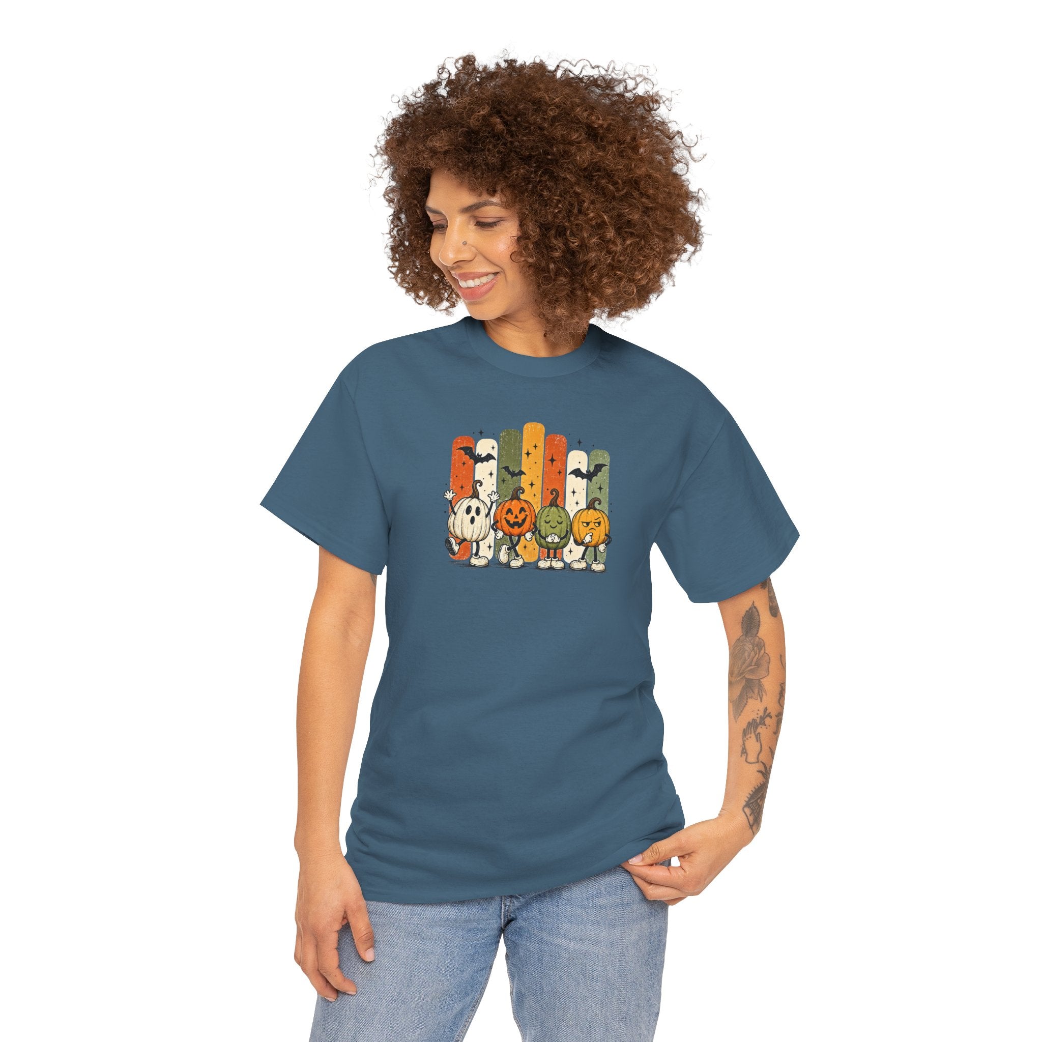 Retro Halloween Characters Tee | Cute Pumpkin Patch Graphic T-Shirt | Cr8tive Designs