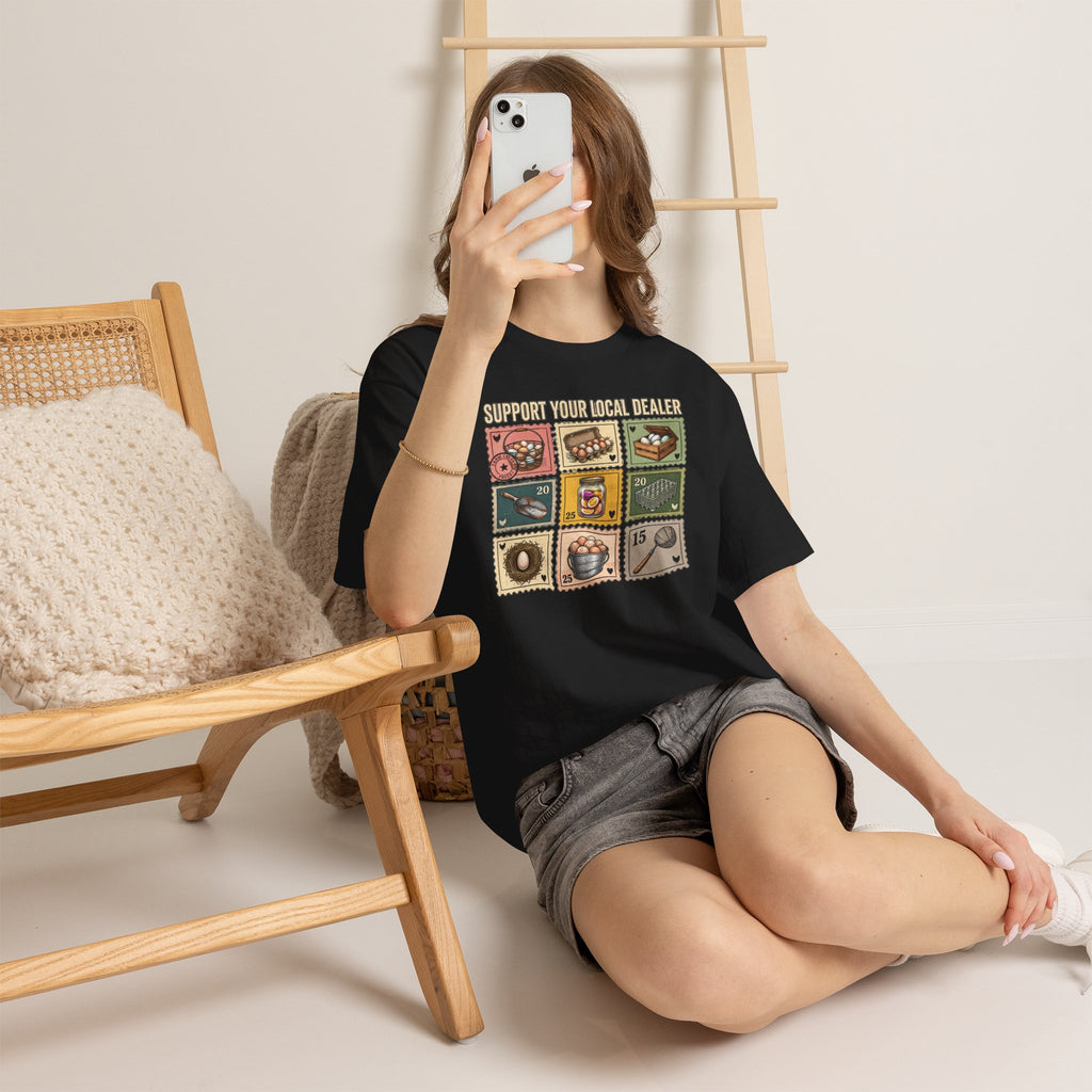 Support Your Local Dealer Fresh Eggs T-Shirt | Funny Chicken Farm Graphic Tee | Cr8tive Designs