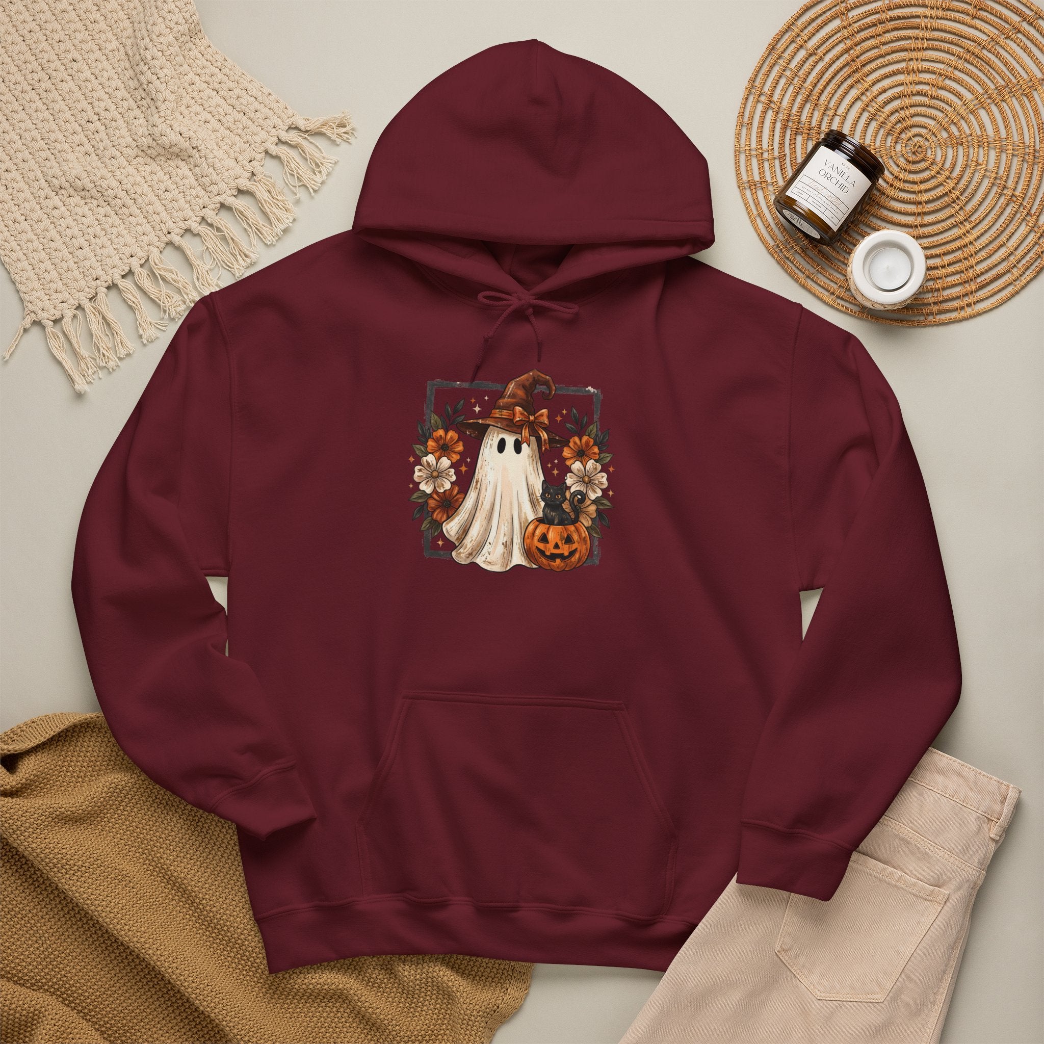 Floral Witch Ghost with Black Cat Hoodie | Cr8tive Designs