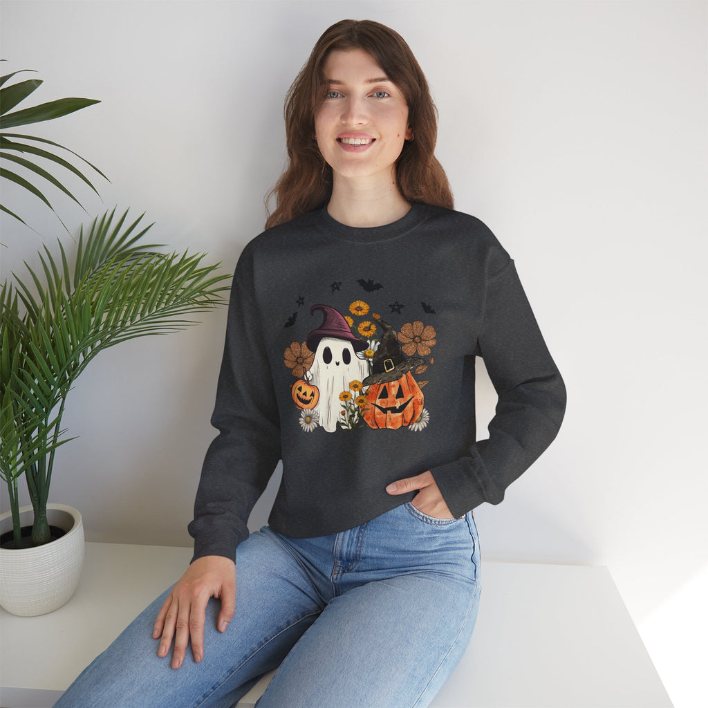Witch Ghost & Pumpkin Sweatshirt | Floral Spooky Season Crewneck | Cr8tive Designs