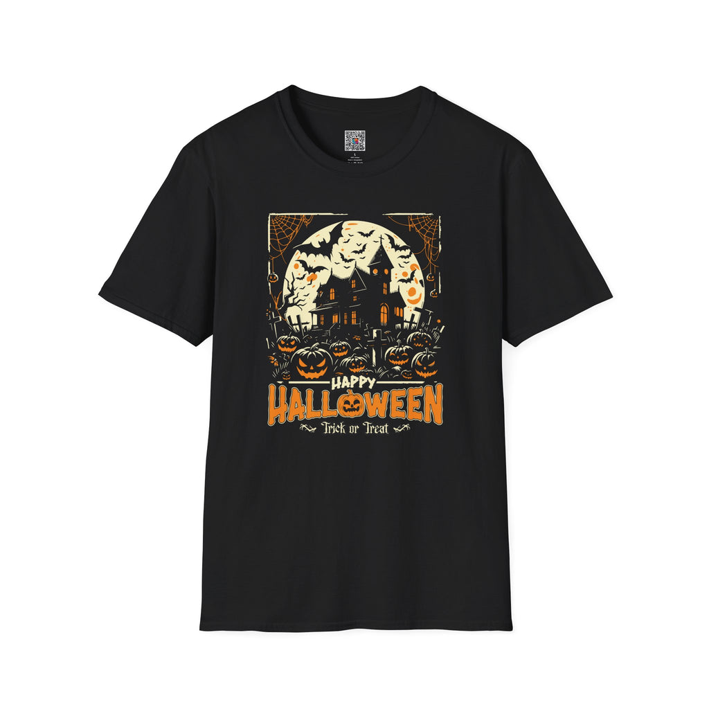 Halloween Haunted House T-Shirt | 'Happy Halloween' Pumpkin & Bats Tee | Cr8tive Designs