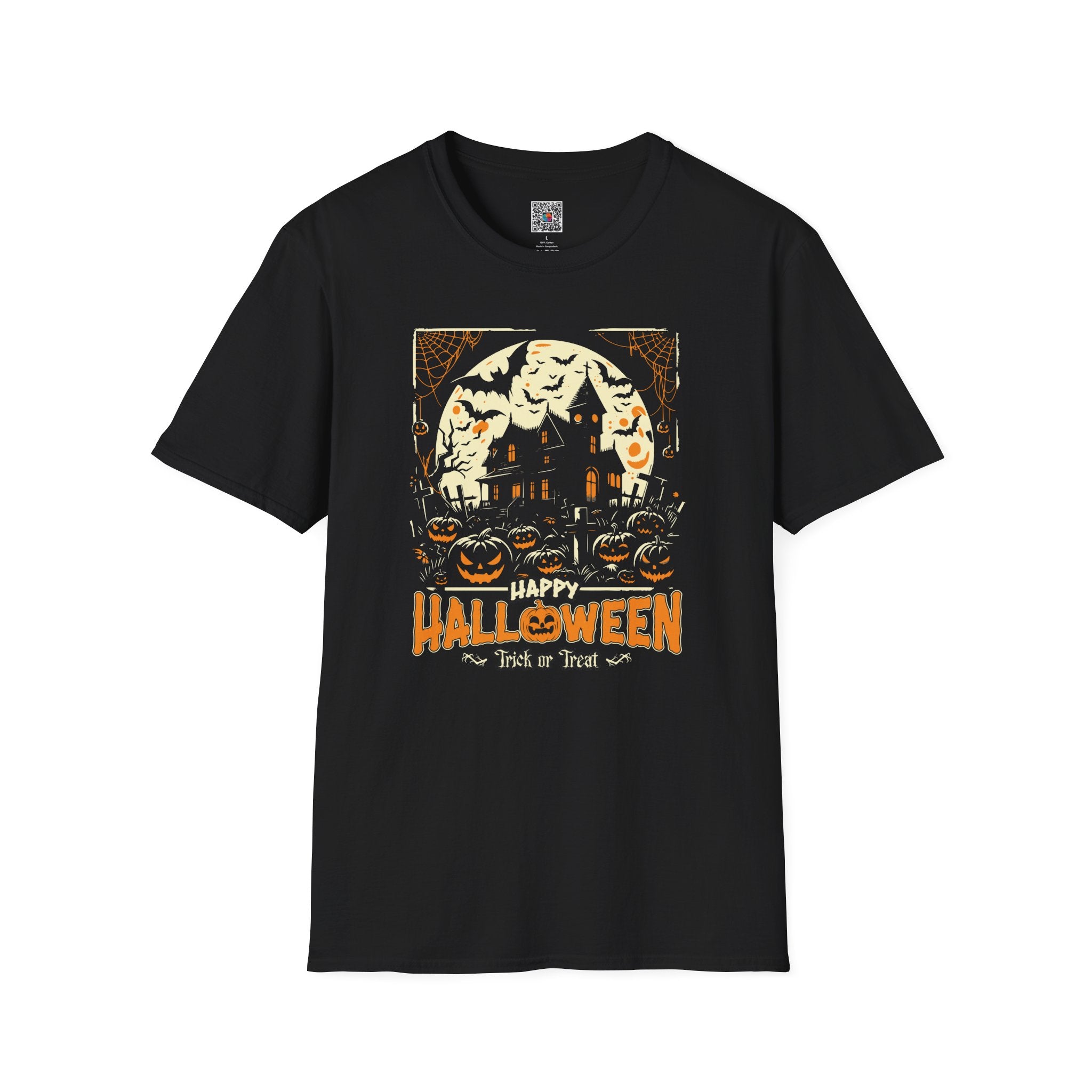 Halloween Haunted House T-Shirt | 'Happy Halloween' Pumpkin & Bats Tee | Cr8tive Designs