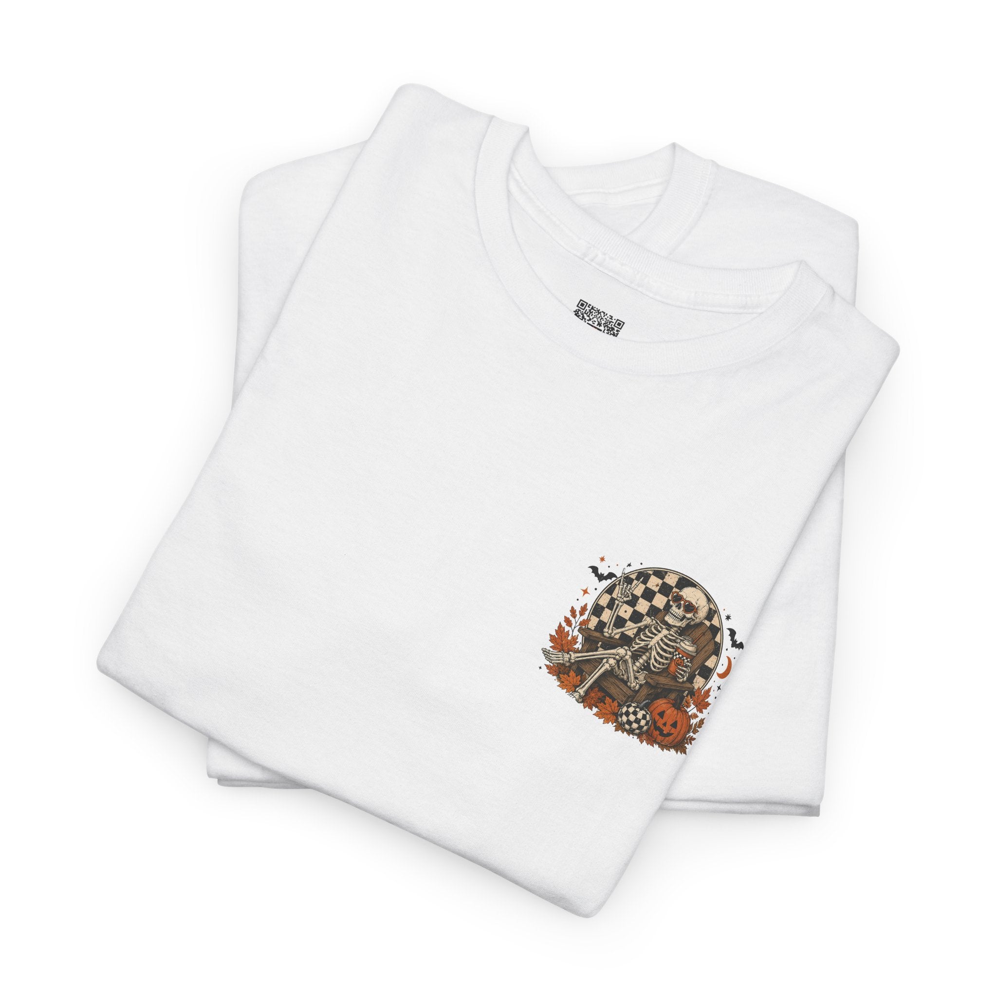 Fall Breeze Autumn Leaves Skeleton Tee | Double Sided Halloween Graphic Tee | Cr8tive Designs