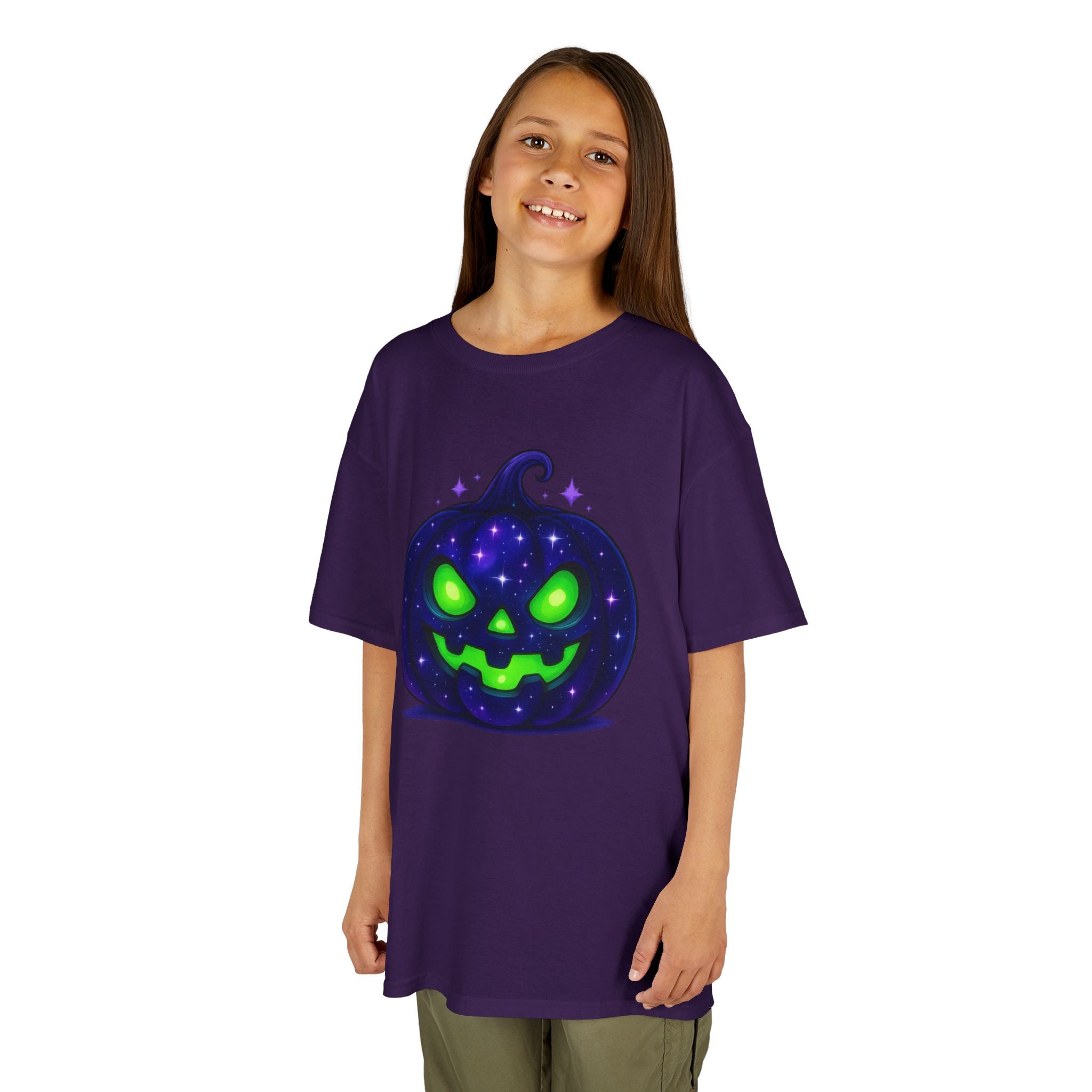 Kids Halloween Pumpkin T‑Shirt | Glowing Green Jack‑O'Lantern Tee |Cr8tive Designs