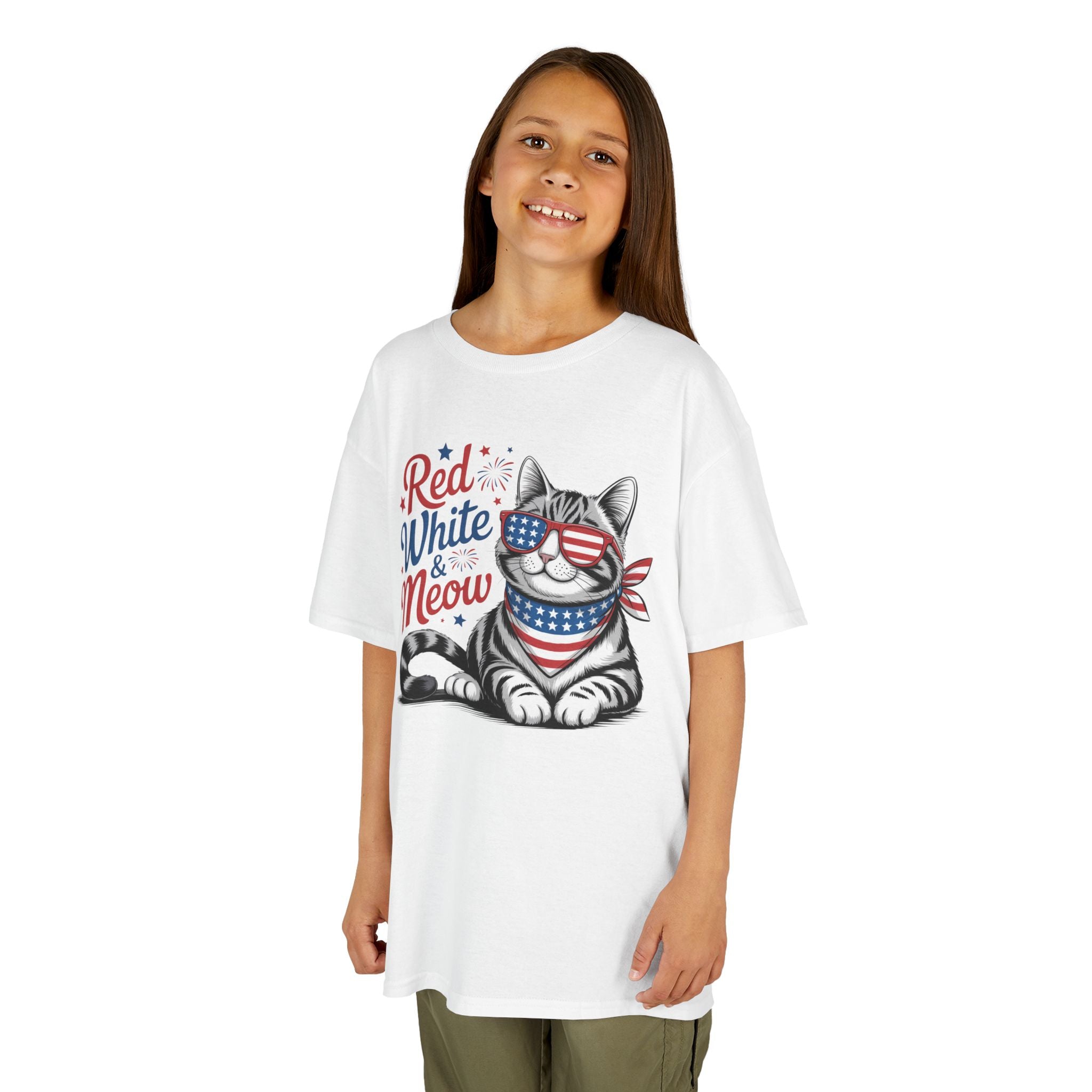 Kids Red White and Meow Tee | Patriotic Cat Graphic Design | Cr8tive Designs
