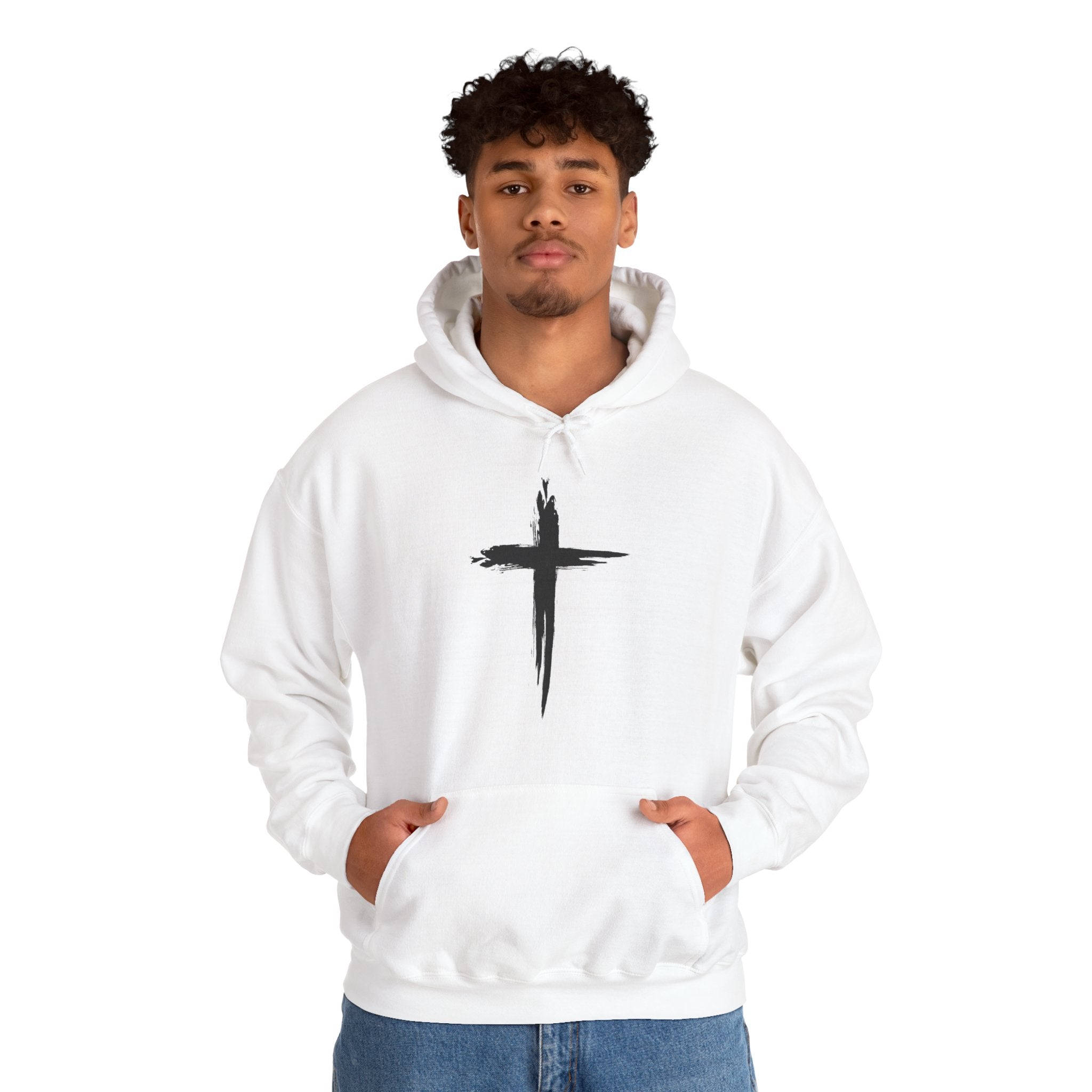 Cross Brushstroke Hoodie – Minimalist Christian Faith Pullover