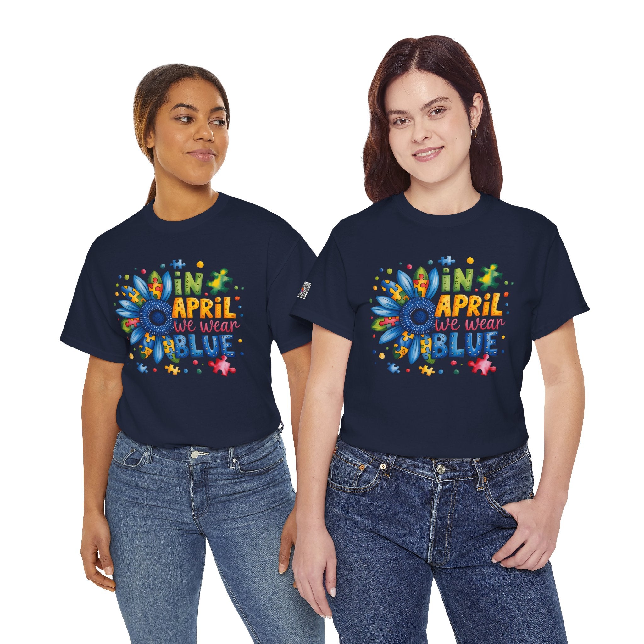 Autism Awareness Month Shirt | In April We Wear Blue | Colorful Puzzle Flower Unisex Graphic Tee | Cr8tive Designs