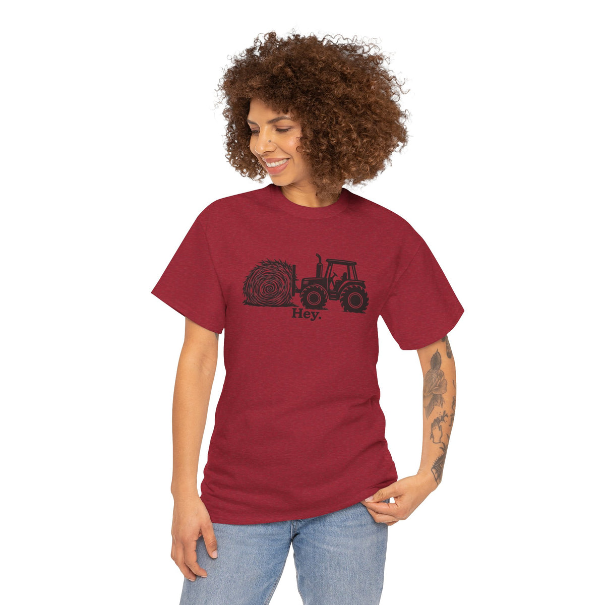 Hey. Tractor Hay Bale Graphic T-Shirt | Funny Farming Pun Country Tee | Cr8tive Designs