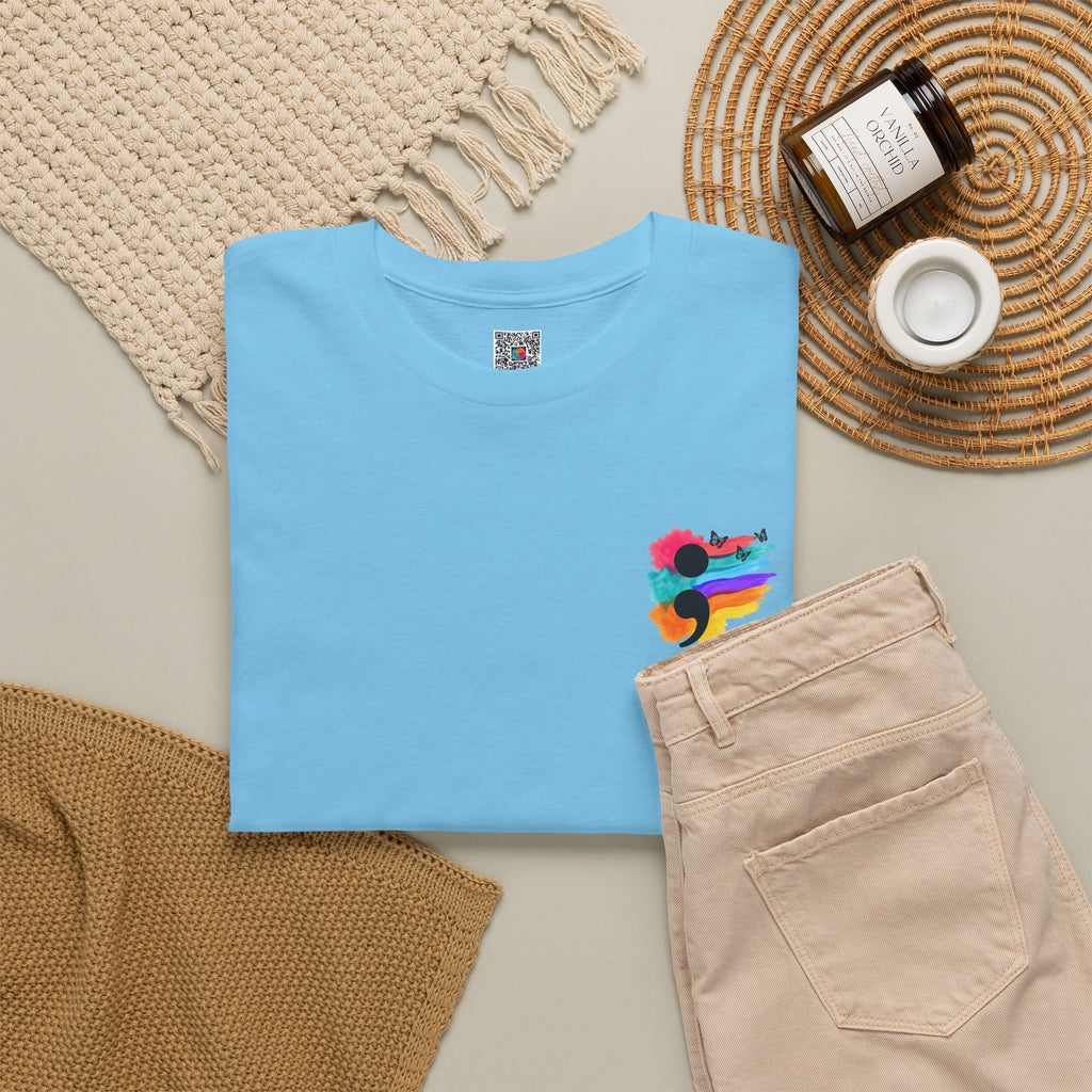 Watercolor Semicolon T-Shirt | Rainbow Splash Mental Health Pocket Print Tee | Cr8tive Designs