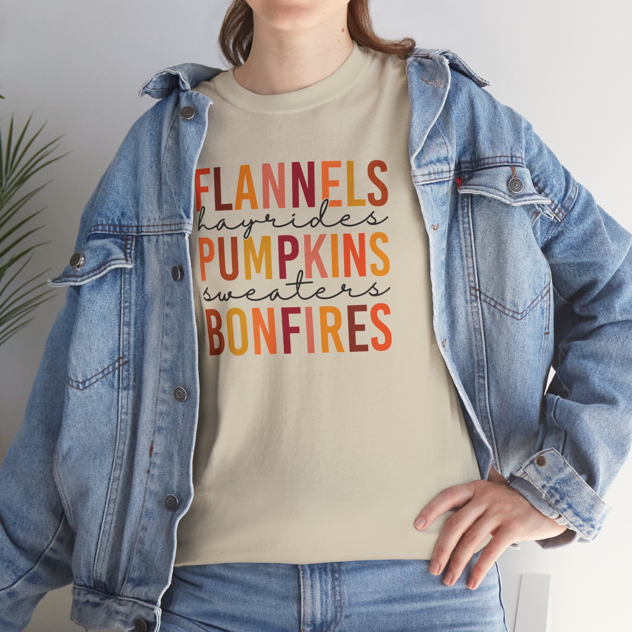 Flannels Hayrides Pumpkins & Bonfires Tee | Cozy Fall Favorites T-Shirt | Cr8tive Designs
