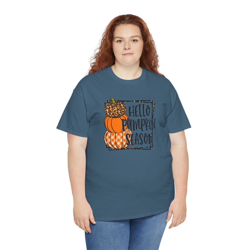 Hello Pumpkin Season Tee | Rustic Fall Stacked Pumpkins T-Shirt | Cr8tive Designs