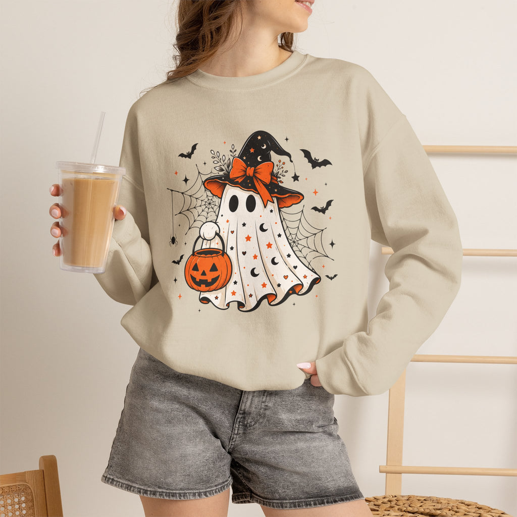 Trick or Treat Witch Ghost Sweatshirt | Spooky Season Halloween Crewneck | Cr8tive Designs