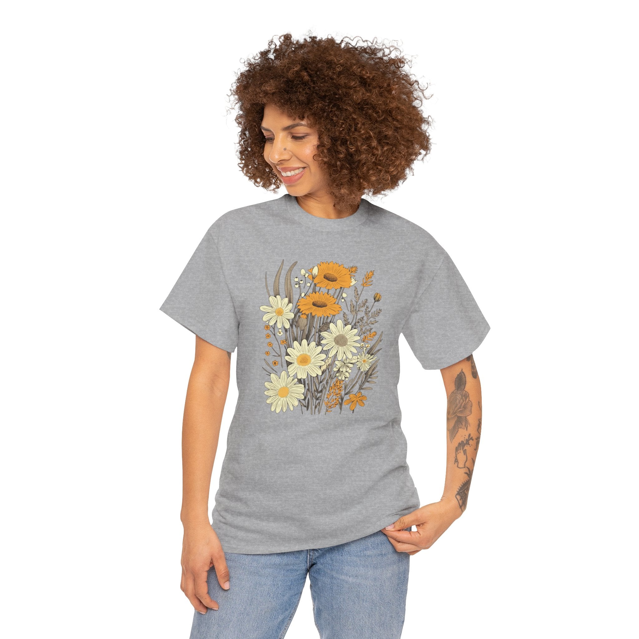 Vintage Yellow Floral T-Shirt/Cr8tive Designs