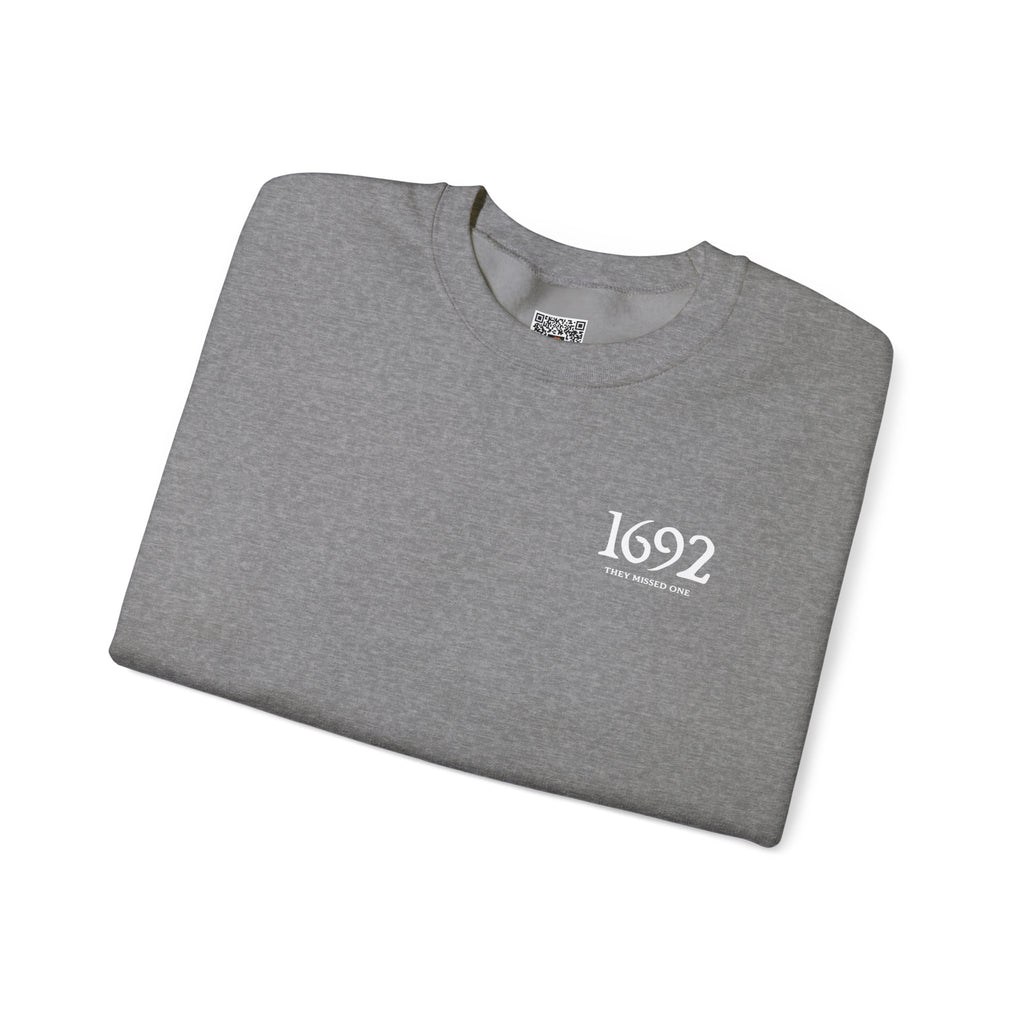1692 They Missed One Sweatshirt | Minimalist Witchy Chest Graphic Crewneck | Cr8tive Designs