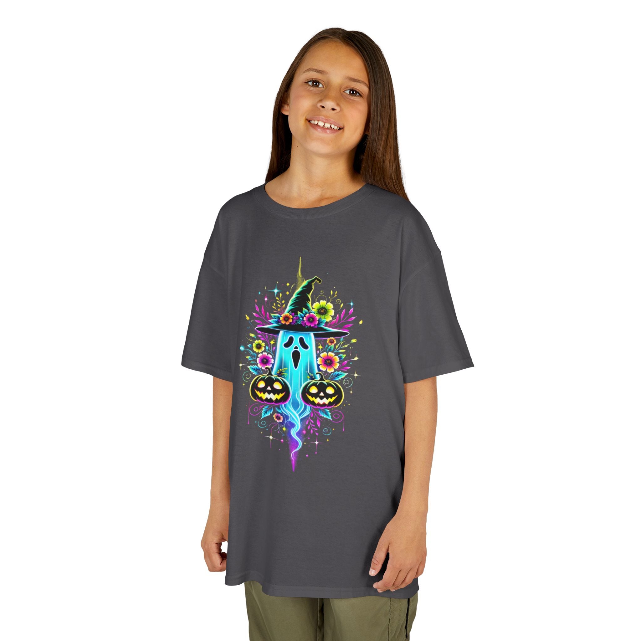 Kids Halloween Ghost T-Shirt | Neon Spooky Pumpkin | Cr8tive Designs