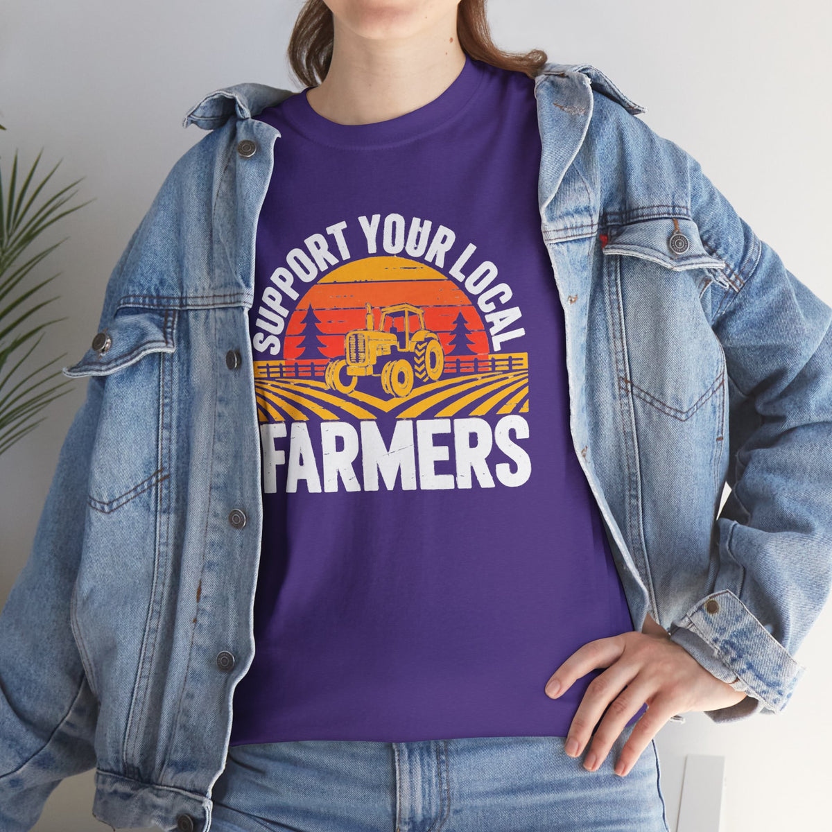 Support Your Local Farmers T-Shirt | Retro Tractor Sunset Graphic Tee | Cr8tive Designs