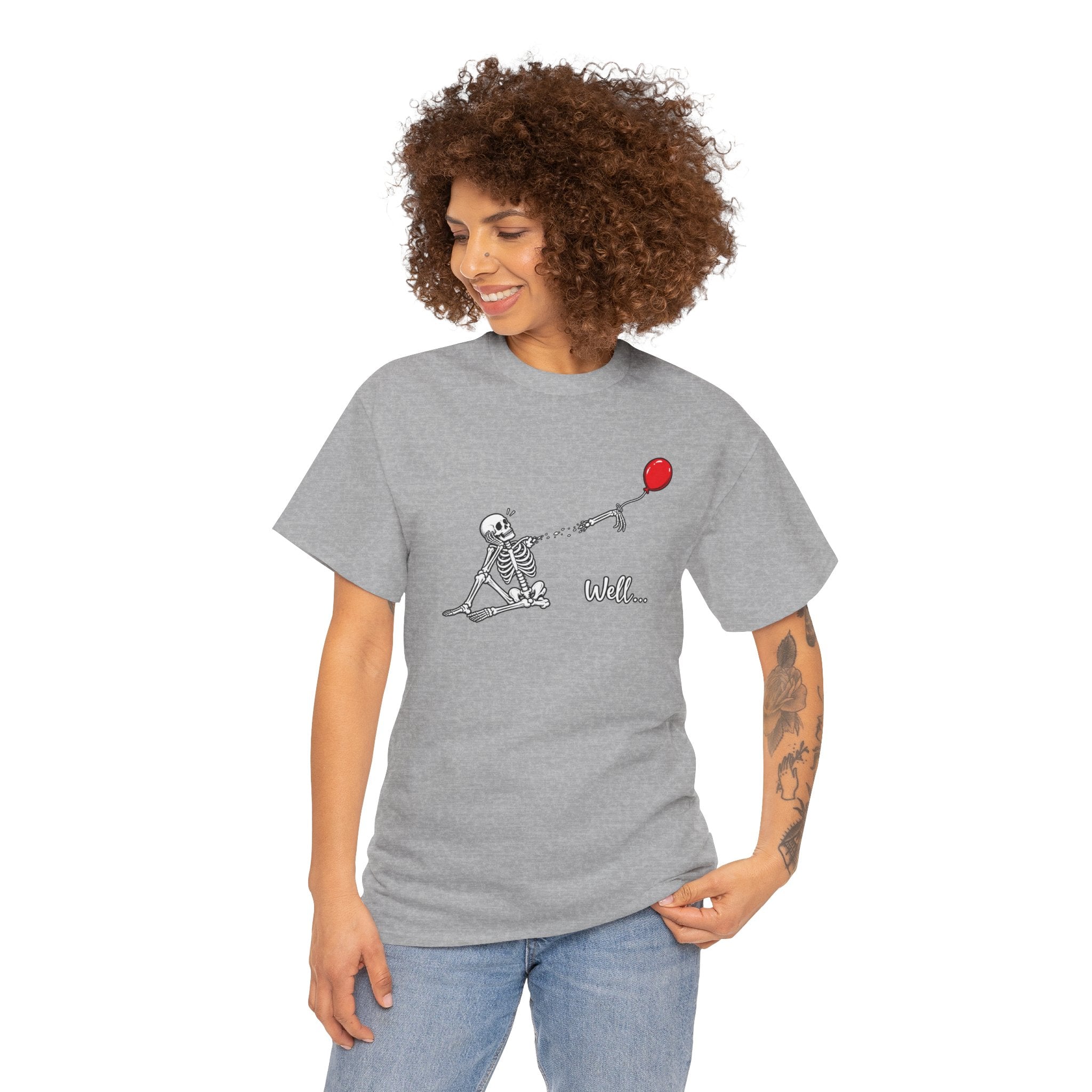 Well... Skeleton Red Balloon Graphic T-Shirt | Funny Dark Humor Tee | Cr8tive Designs