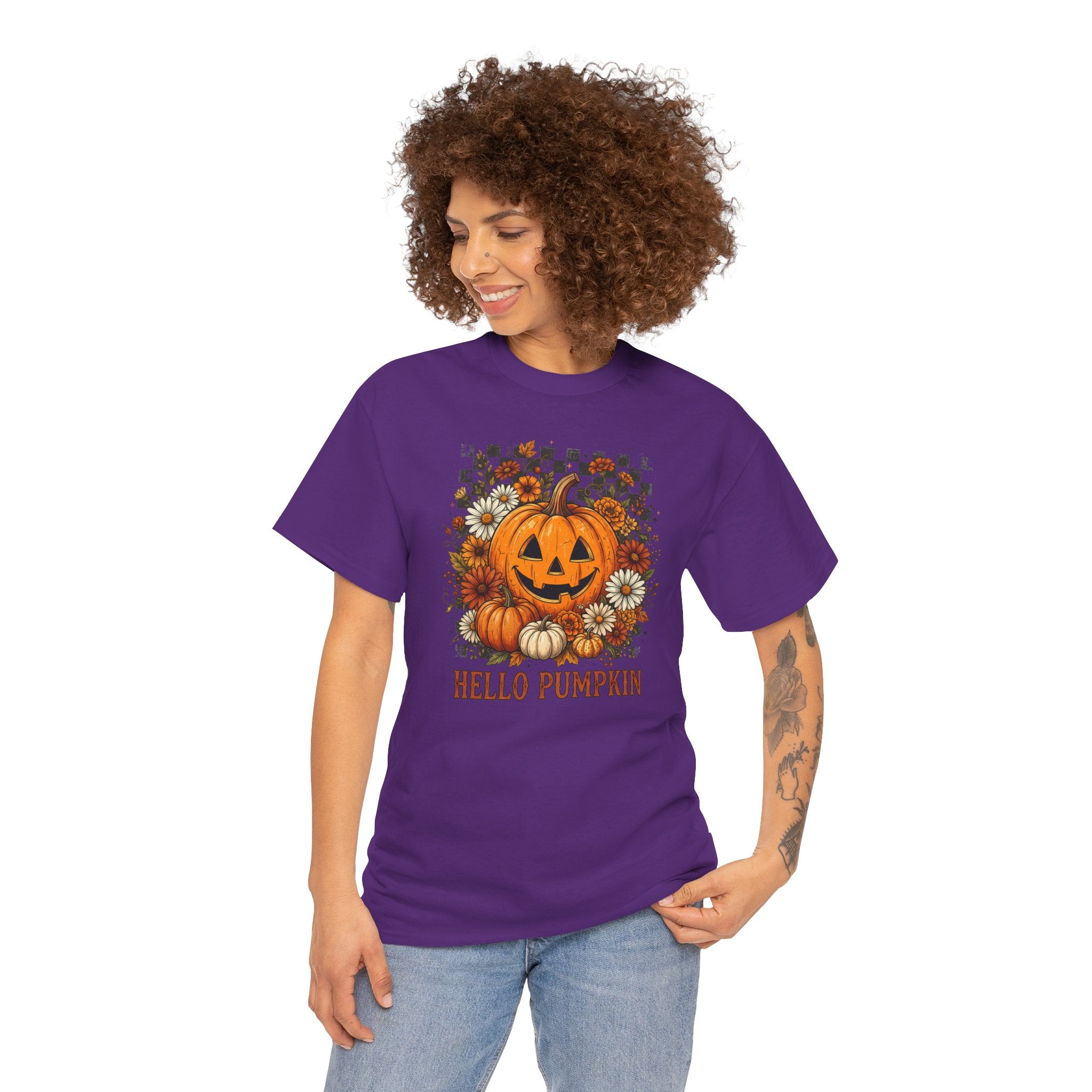 Hello Pumpkin Tee | Retro Halloween Floral Graphic T-Shirt | Cr8tive Designs
