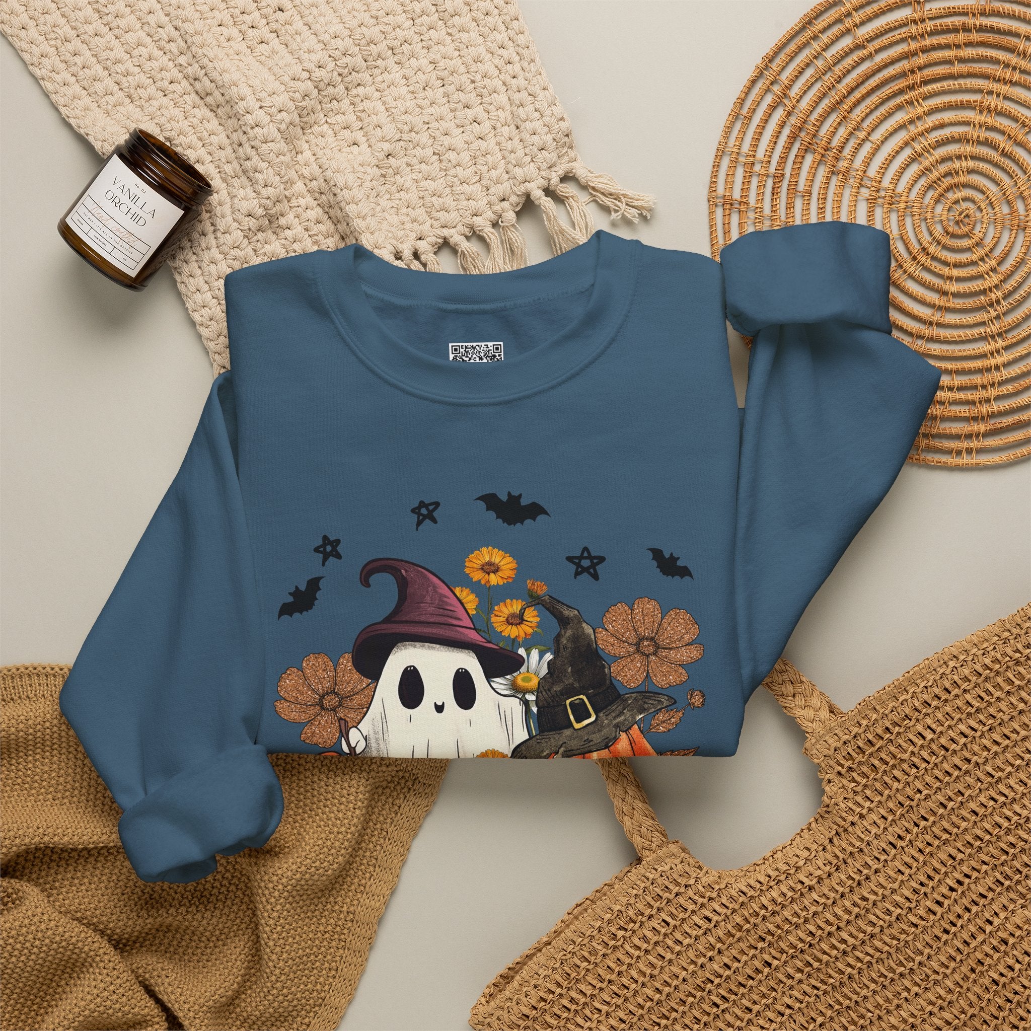 Witch Ghost & Pumpkin Sweatshirt | Floral Spooky Season Crewneck | Cr8tive Designs