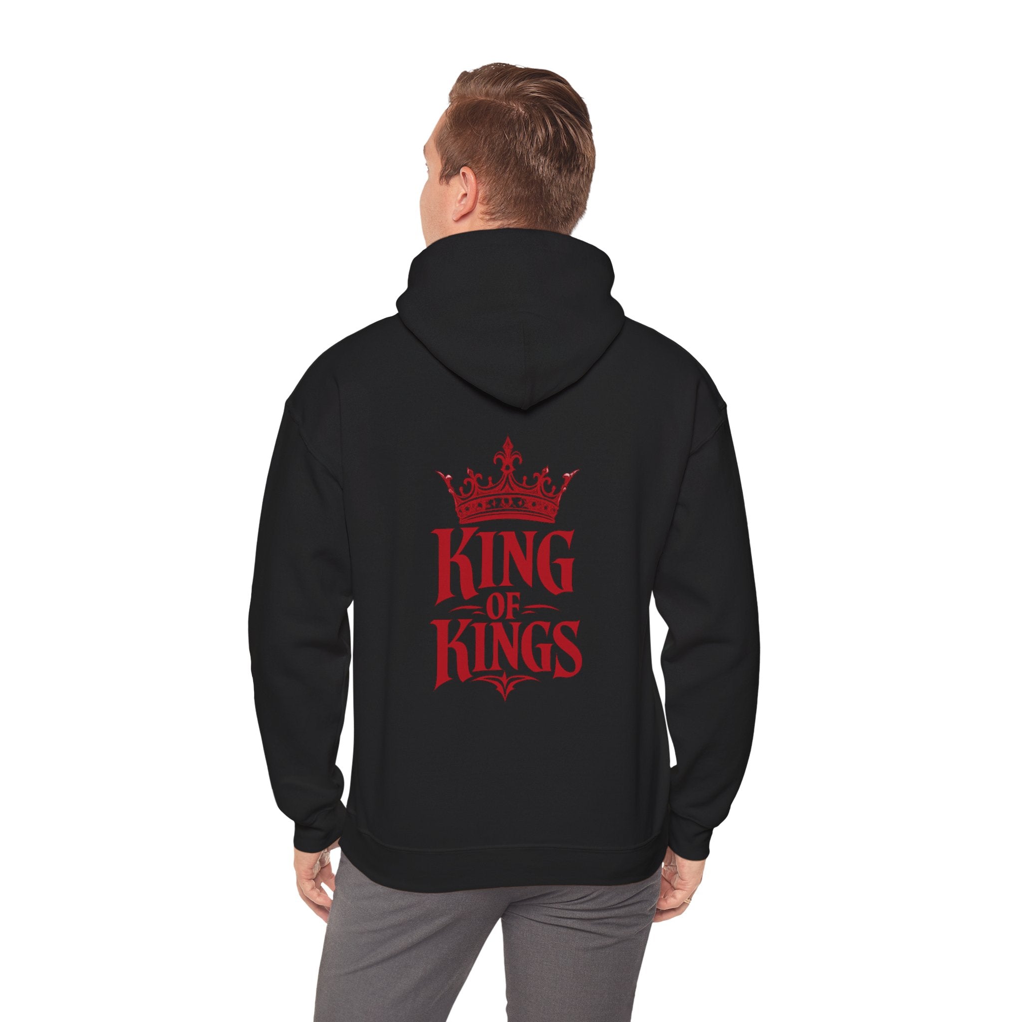King of Kings Hoodie — Red Crown Graphic Religious Pullover