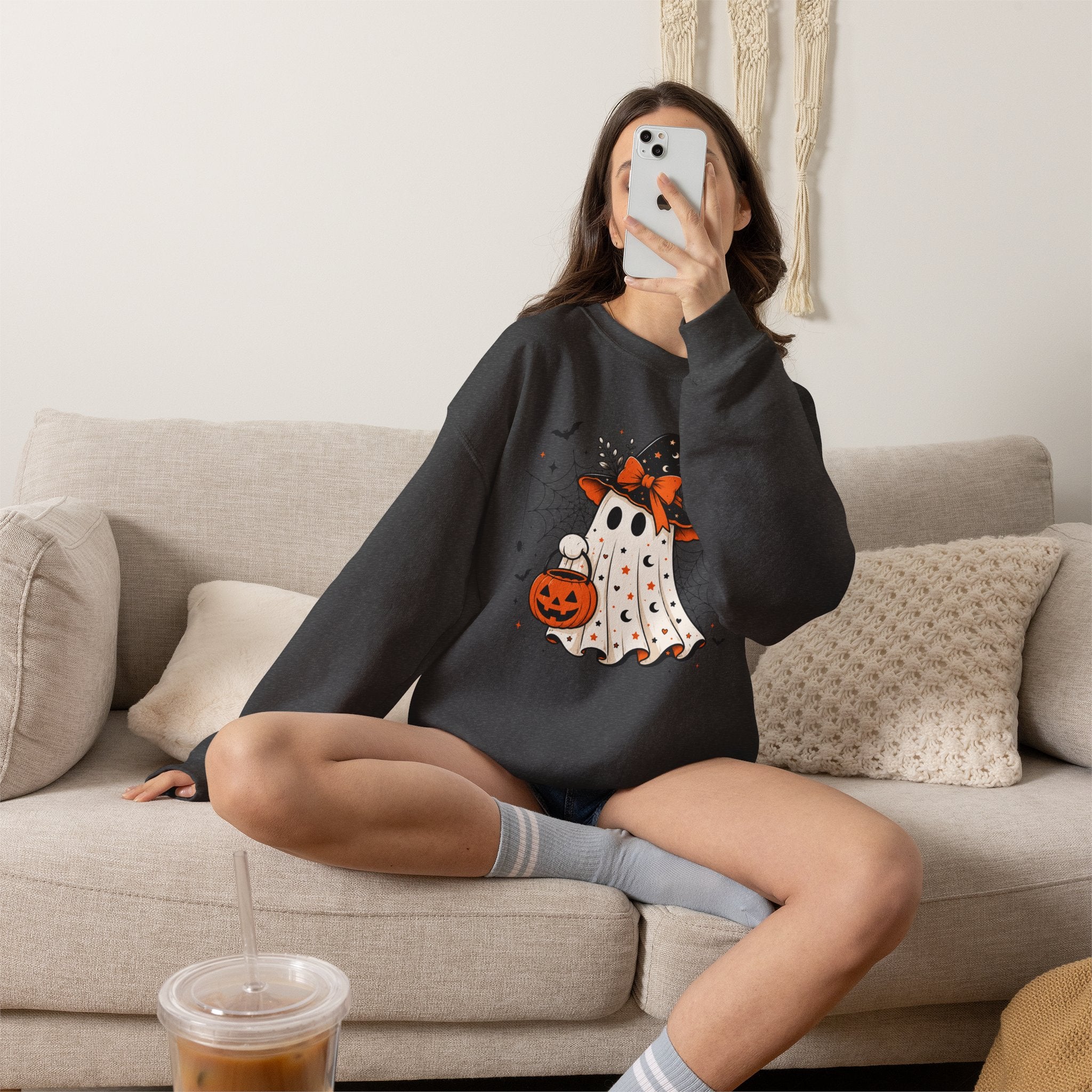 Trick or Treat Witch Ghost Sweatshirt | Spooky Season Halloween Crewneck | Cr8tive Designs