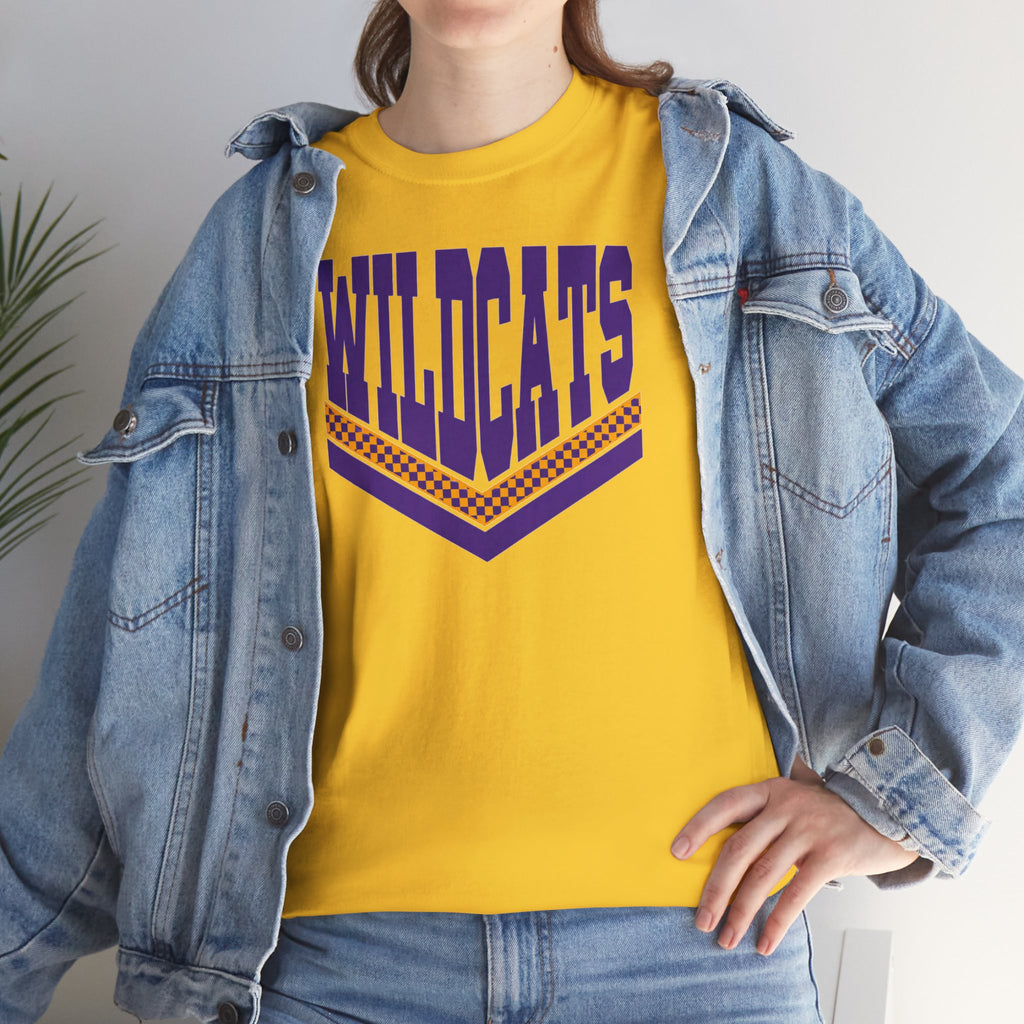 Wildcats Checkerboard Spirit | Purple and Gold School T-Shirt | Cr8tive Designs