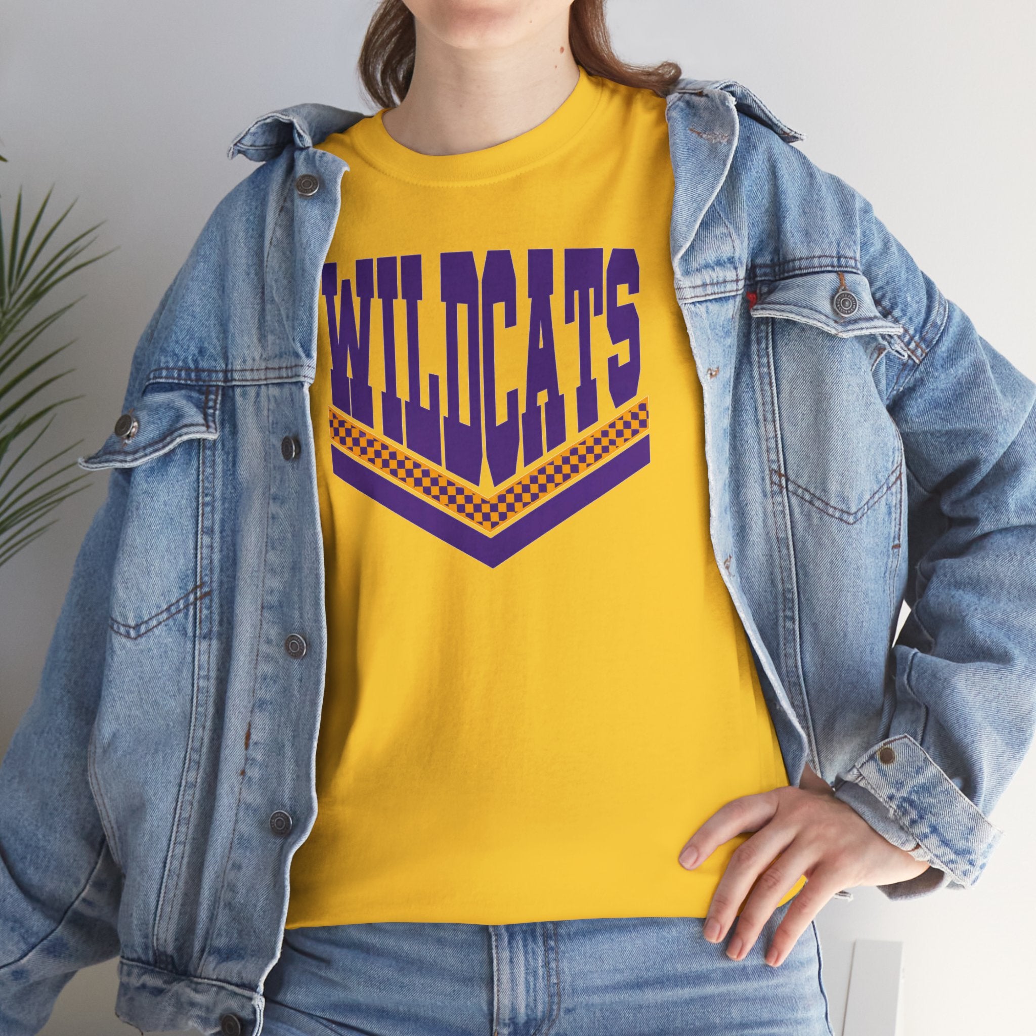 Wildcats Checkerboard Spirit | Purple and Gold School T-Shirt | Cr8tive Designs