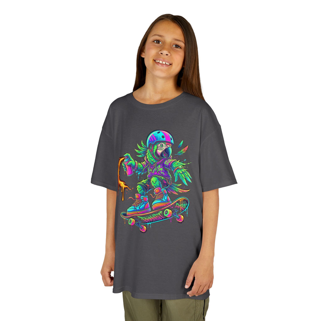 Kids T-Shirt | Neon Skate Parrot Skateboarder Graphic Tee | Cr8tive Designs