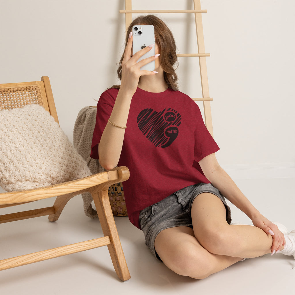 You Matter Semicolon Heart T-Shirt | Mental Health Awareness Graphic Tee | Cr8tive Designs
