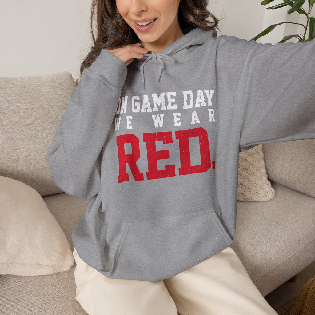 On Game Day We Wear Red | Distressed Football Fan Hoodie | Cr8tive Designs