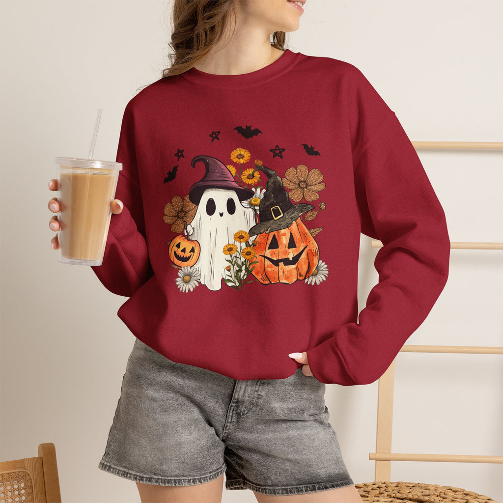 Witch Ghost & Pumpkin Sweatshirt | Floral Spooky Season Crewneck | Cr8tive Designs