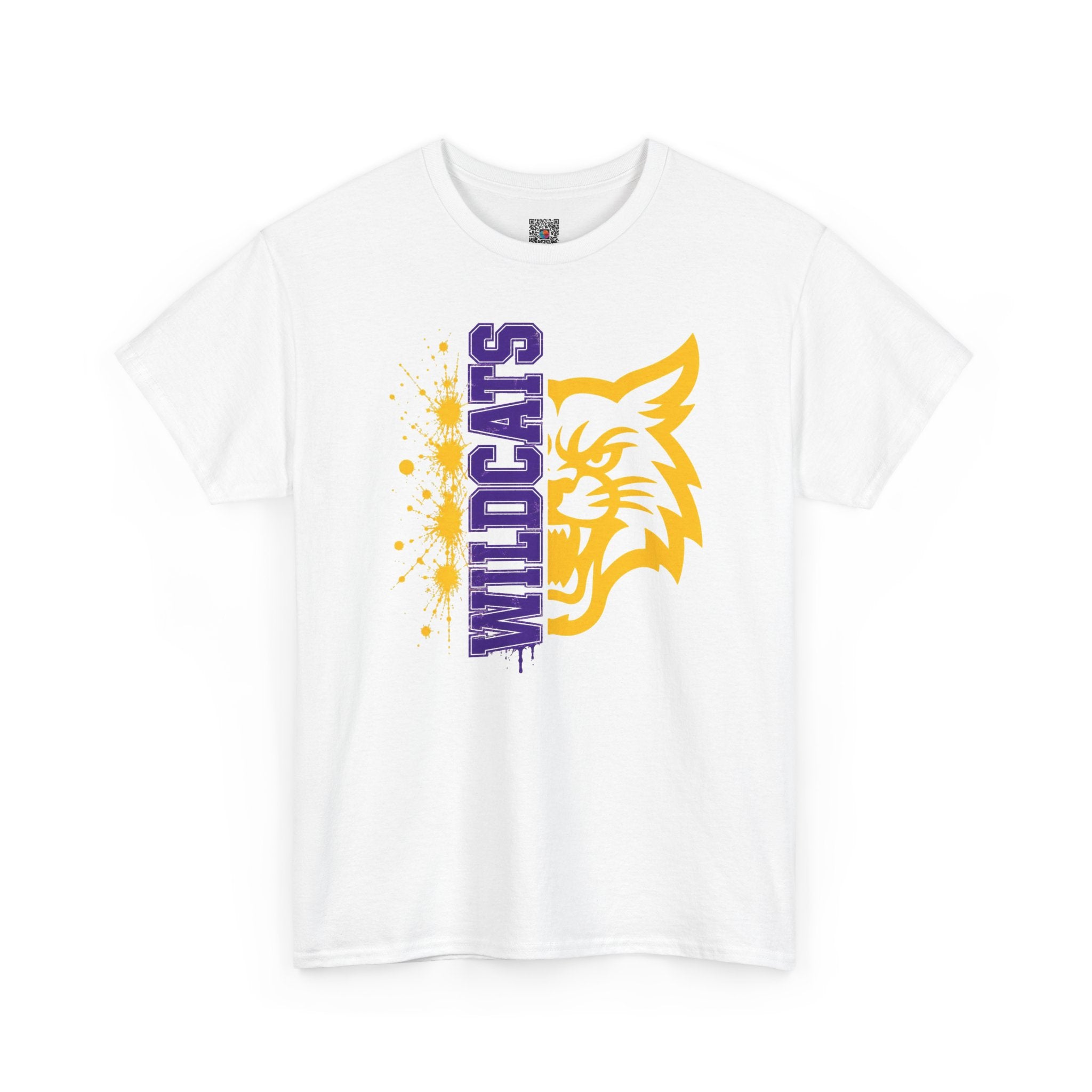 Wildcats Vertical Mascot | Purple & Gold School Spirit T-Shirt | Cr8tive Designs