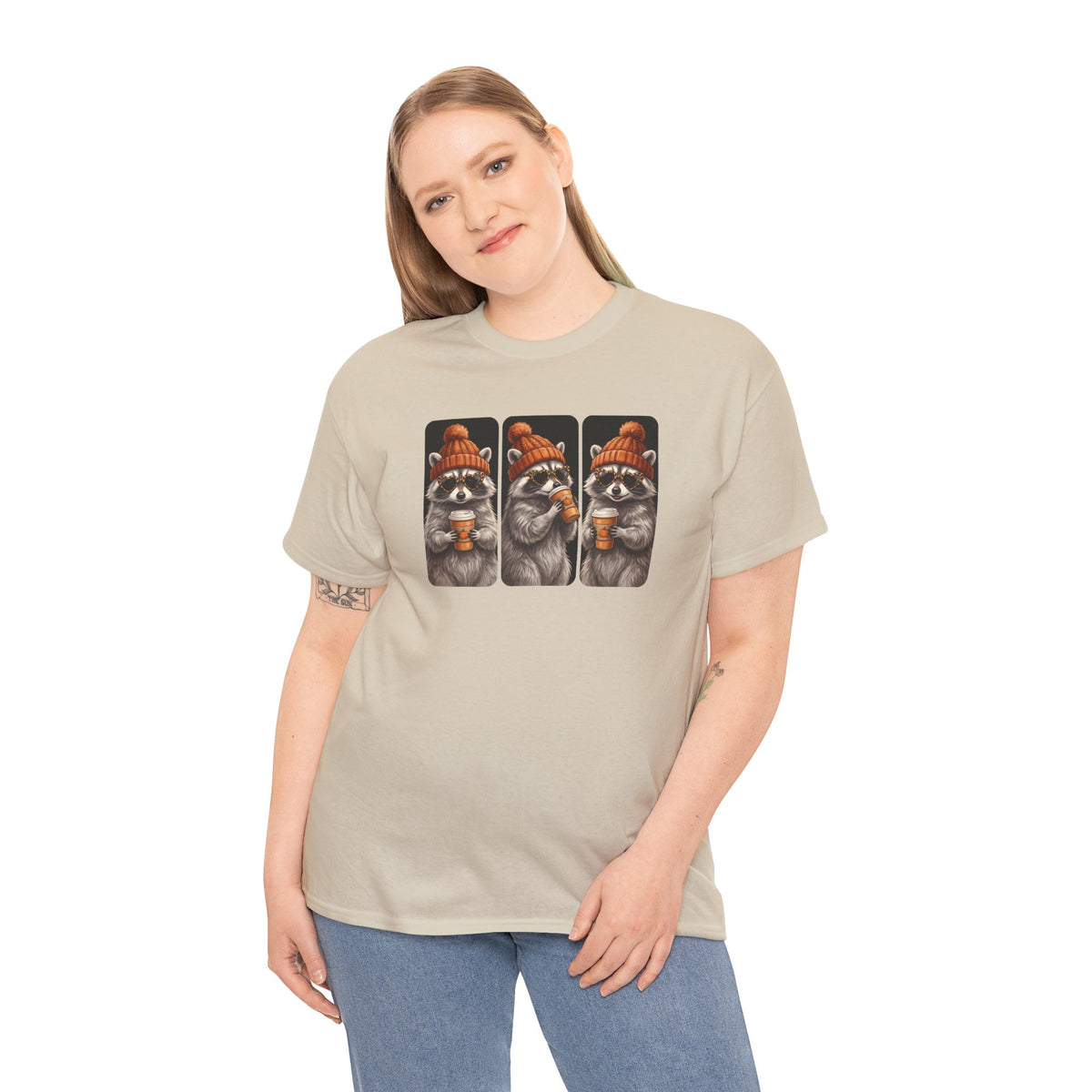 Cozy Raccoons Drinking Coffee Tee | Vintage Fall Beanie Raccoon T-Shirt | Cr8tive Designs