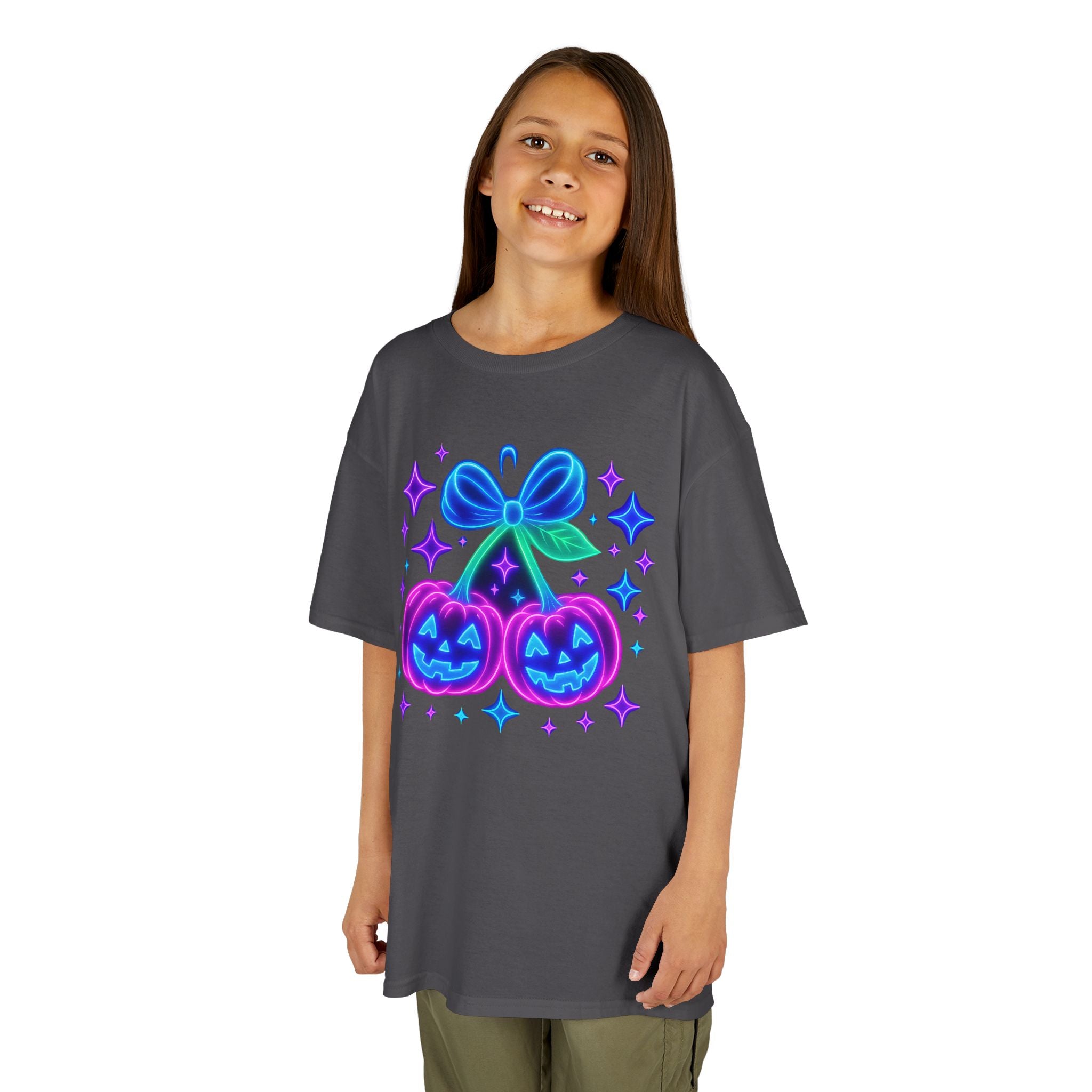 Kids T-Shirt | Neon Halloween Jack-O’-Lantern Cherries Graphic | Cr8tive Designs