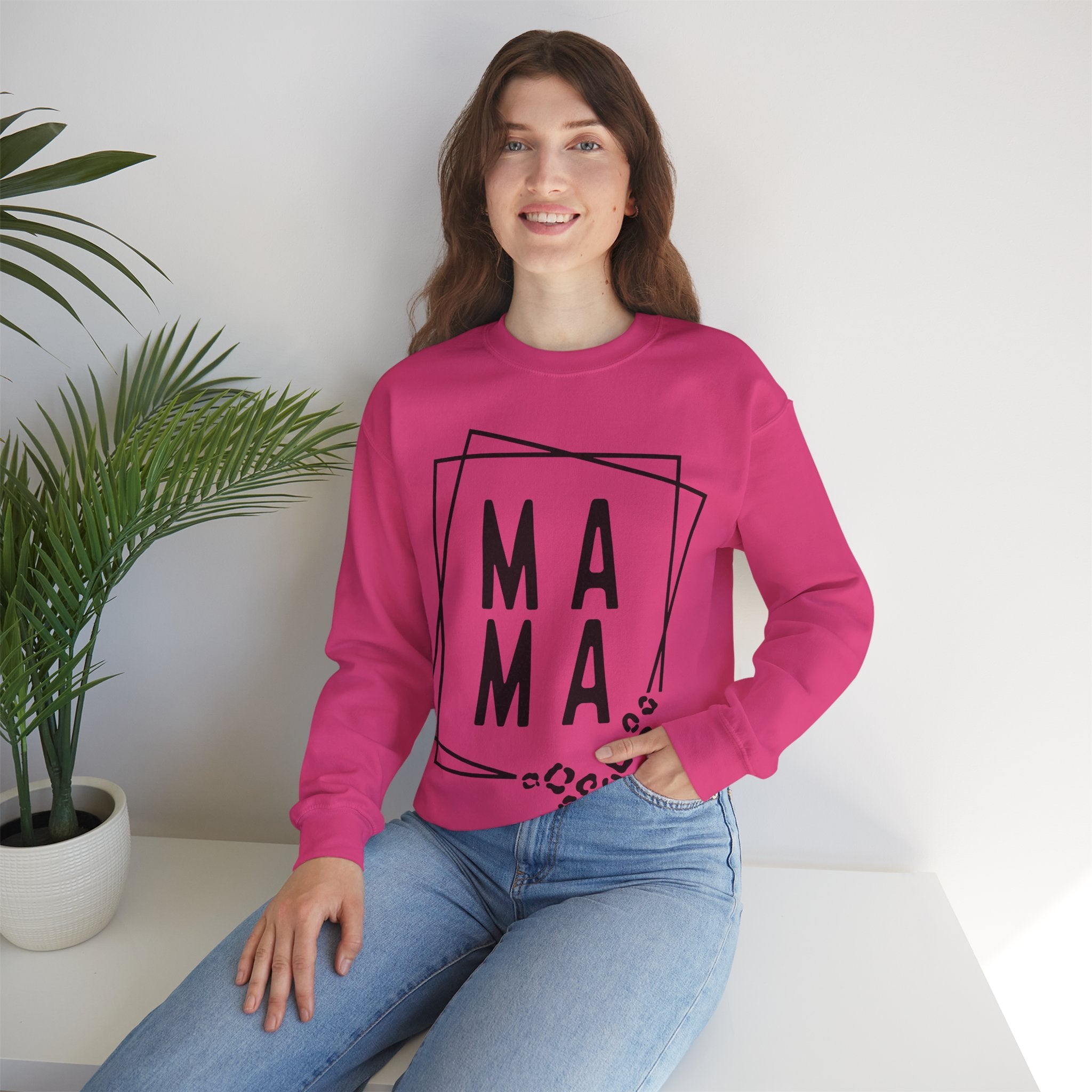 Mama Leopard Print Crewneck Sweatshirt – Casual Graphic Mama Pullover