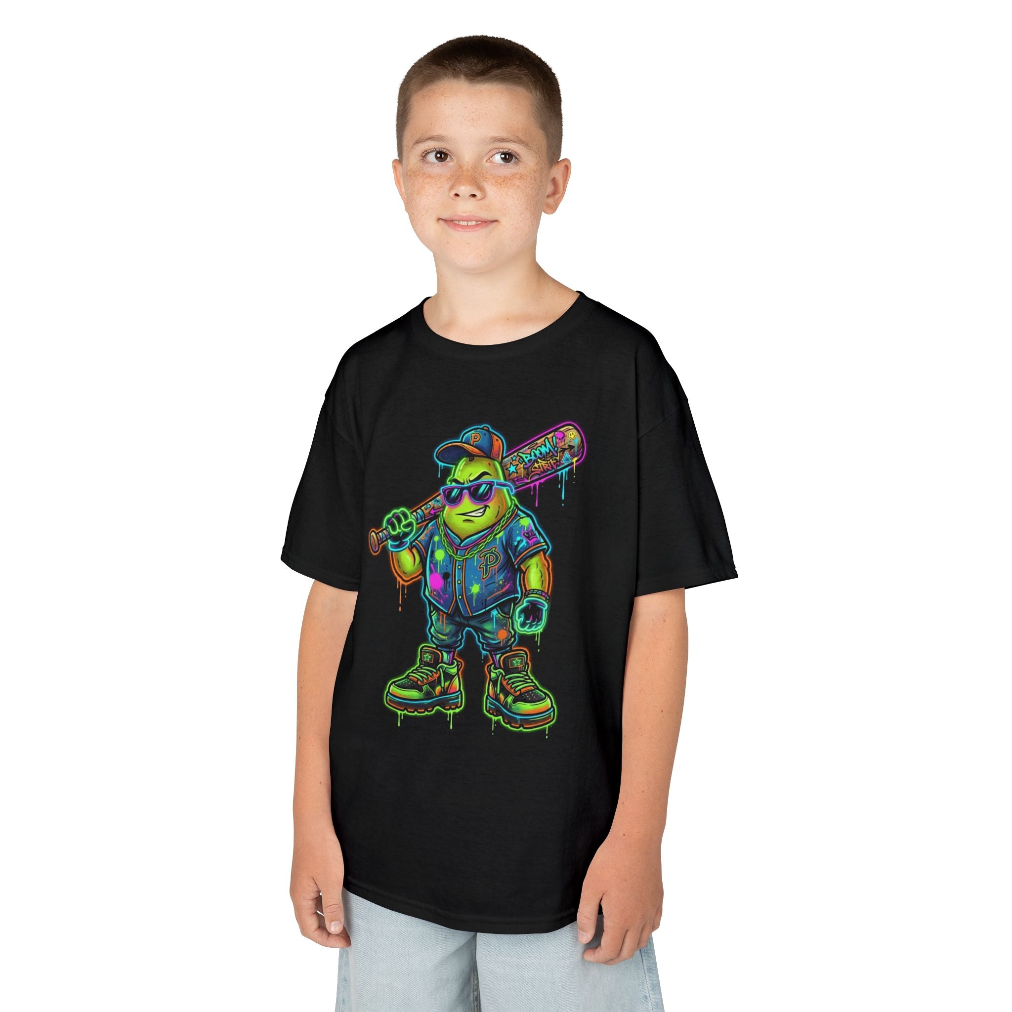Kids Neon Skateboarder T‑Shirt | Cool Graffiti Skate Punk Tee for Boys | Cr8tive Designs