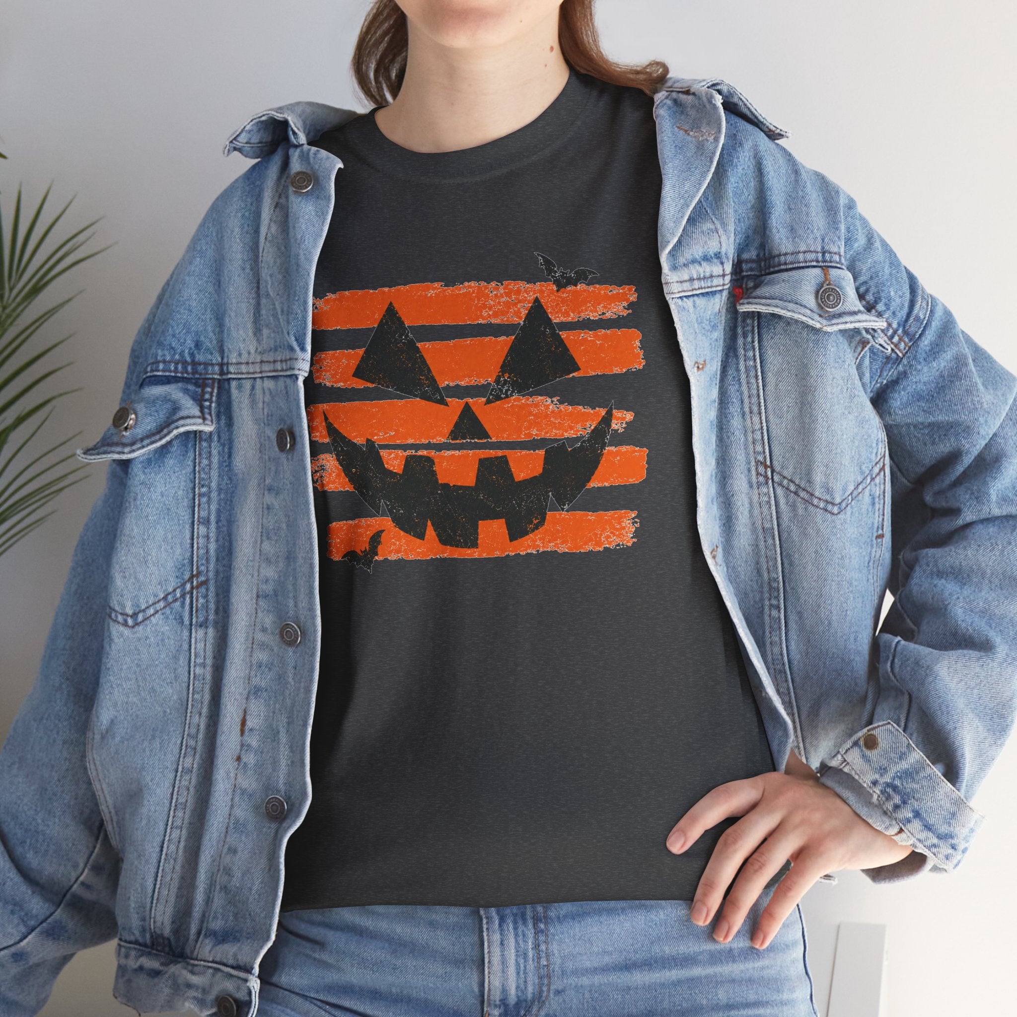Distressed Jack O Lantern Tee | Retro Orange Stripe Halloween T-Shirt | Cr8tive Designs