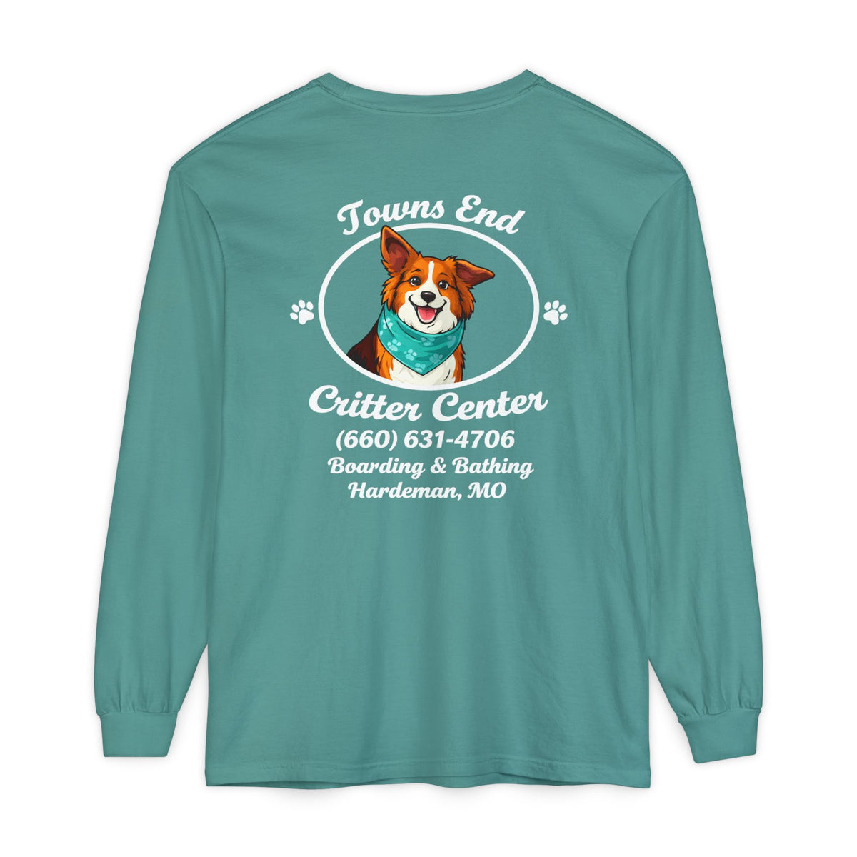 Towns End Critter Center Adult Long Sleeve T-Shirt | Custom Pet Boarding & Grooming Graphic Tee | Cr8tive Designs