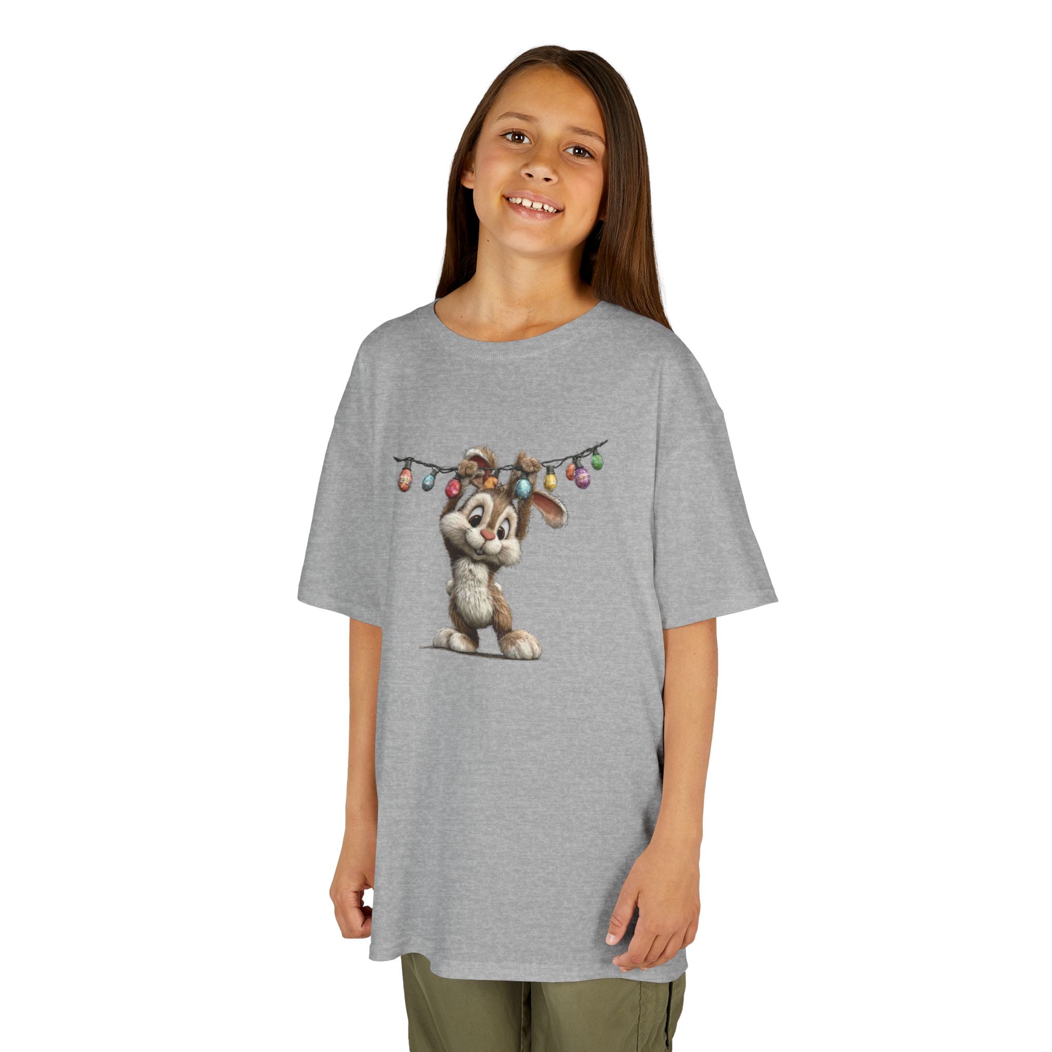 Cute Bunny with Holiday String Lights Kids T-Shirt