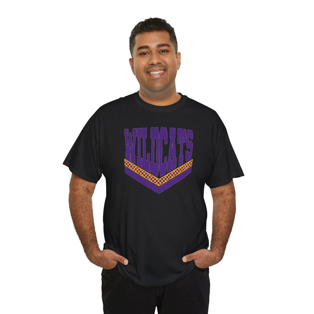 Wildcats Checkerboard Spirit | Purple and Gold School T-Shirt | Cr8tive Designs