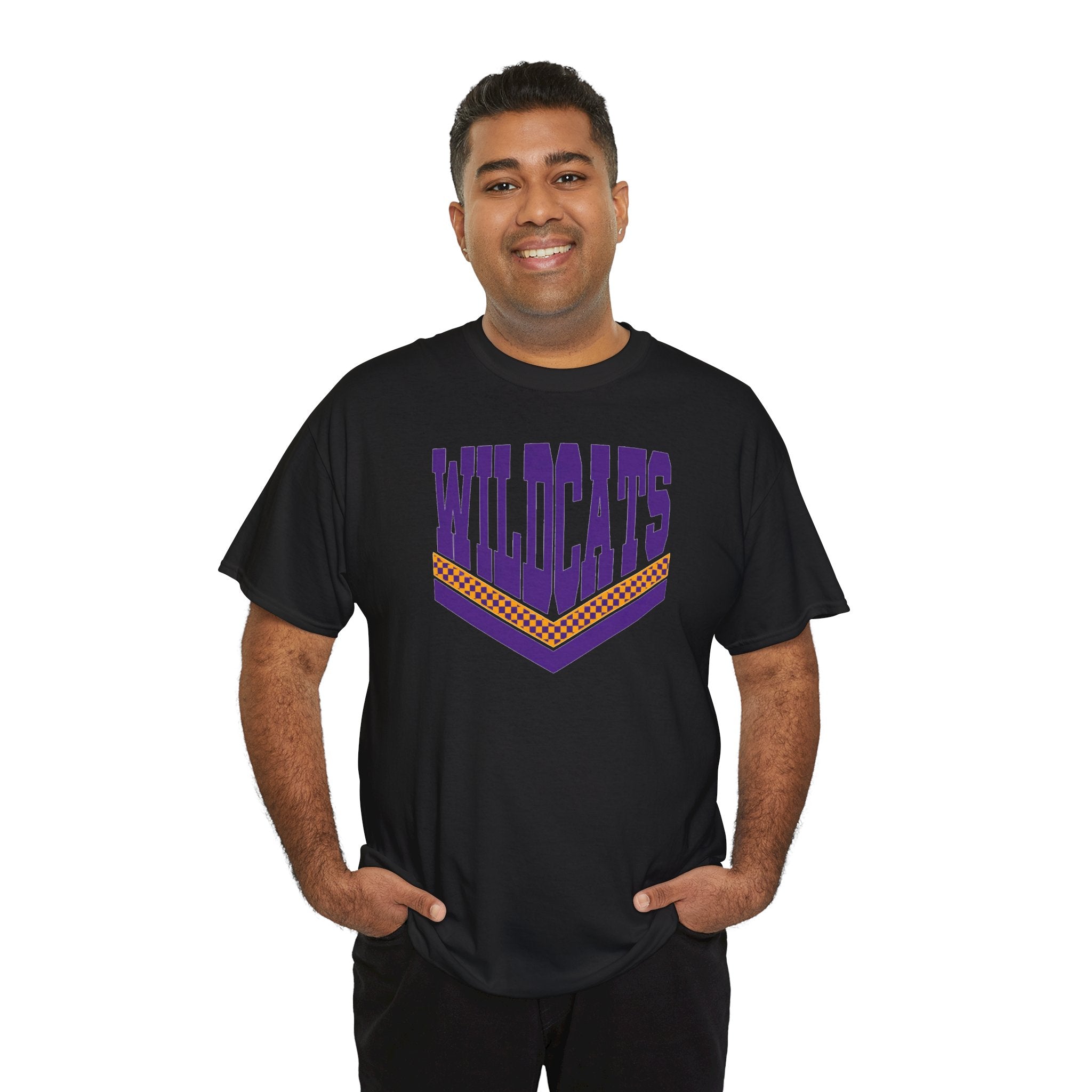 Wildcats Checkerboard Spirit | Purple and Gold School T-Shirt | Cr8tive Designs