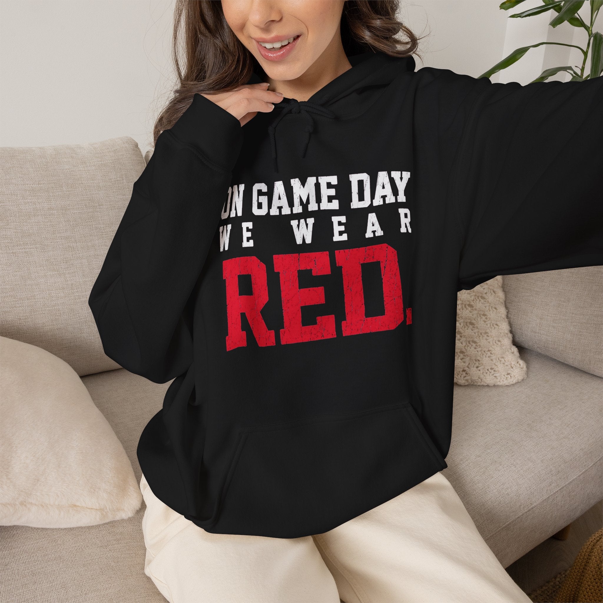On Game Day We Wear Red | Distressed Football Fan Hoodie | Cr8tive Designs