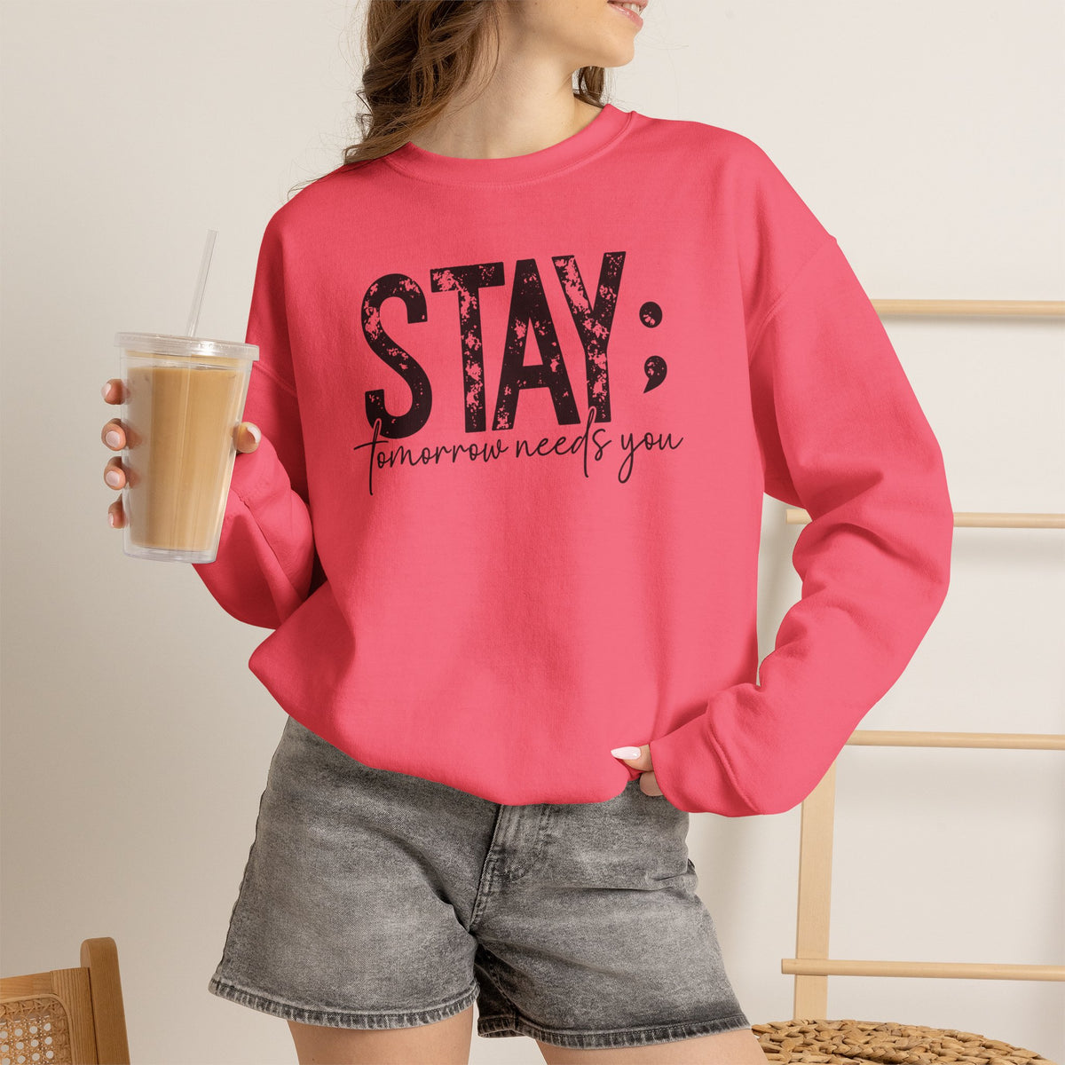 STAY Tomorrow Needs You Sweatshirt | Semicolon Mental Health Awareness Crewneck | Cr8tive Designs