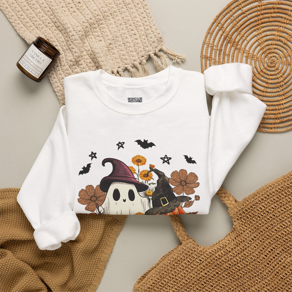 Witch Ghost & Pumpkin Sweatshirt | Floral Spooky Season Crewneck | Cr8tive Designs