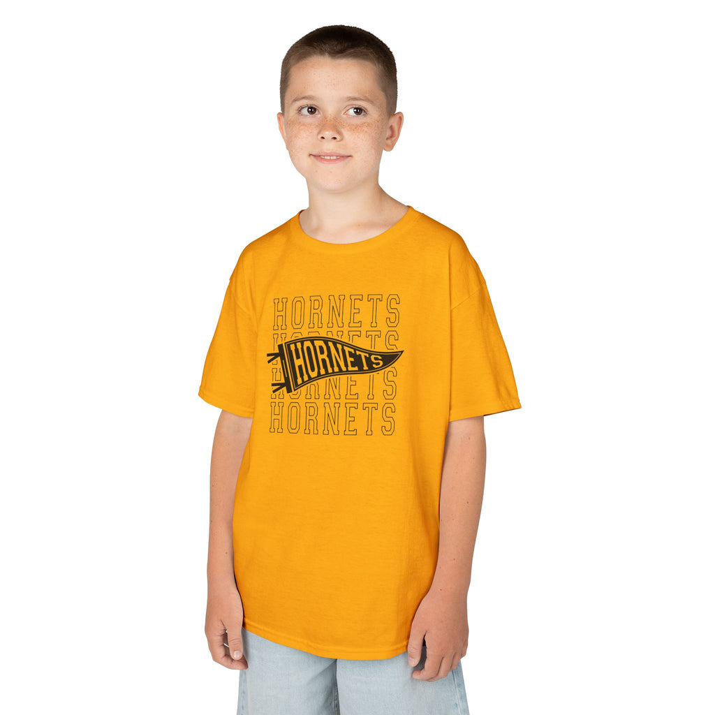 Hornets Pennant Repeat Youth T-Shirt | School Spirit Mascot Tee | Cr8tive Designs
