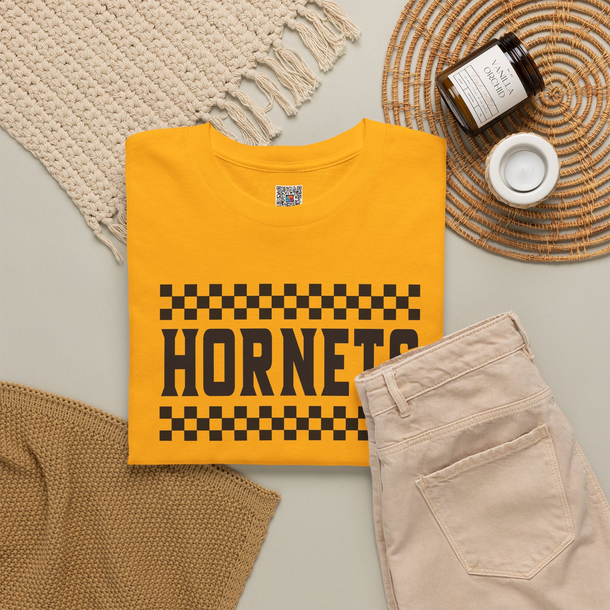 Checkered Hornets Adult T-Shirt | School Spirit Mascot Tee | Cr8tive Designs