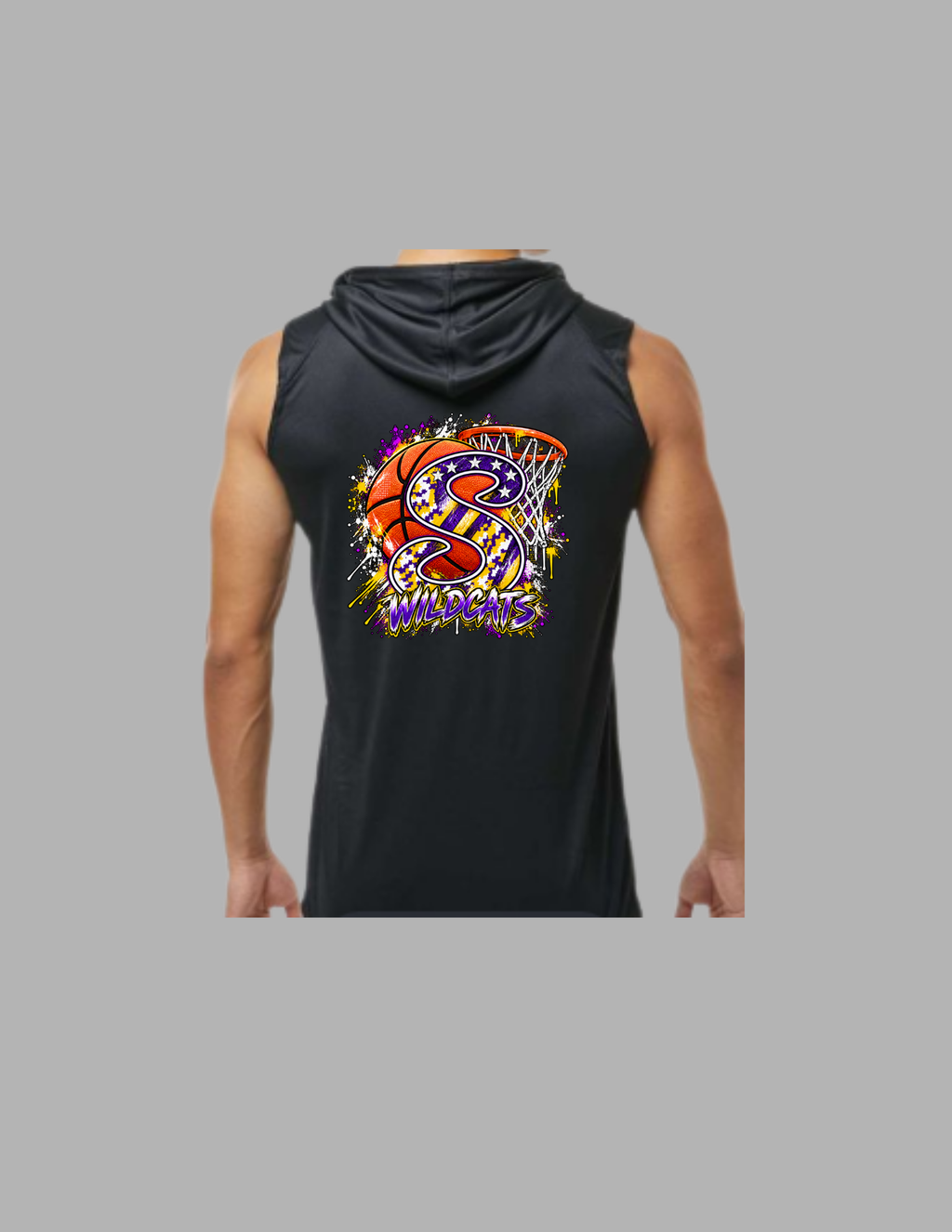 Custom Slater Wildcats Basketball Sleeveless Hooded Tee | Black | Youth XL