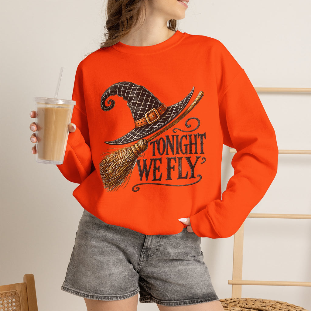 "Tonight We Fly" Witch Broom Sweatshirt | Vintage Halloween Crewneck | Cr8tive Designs