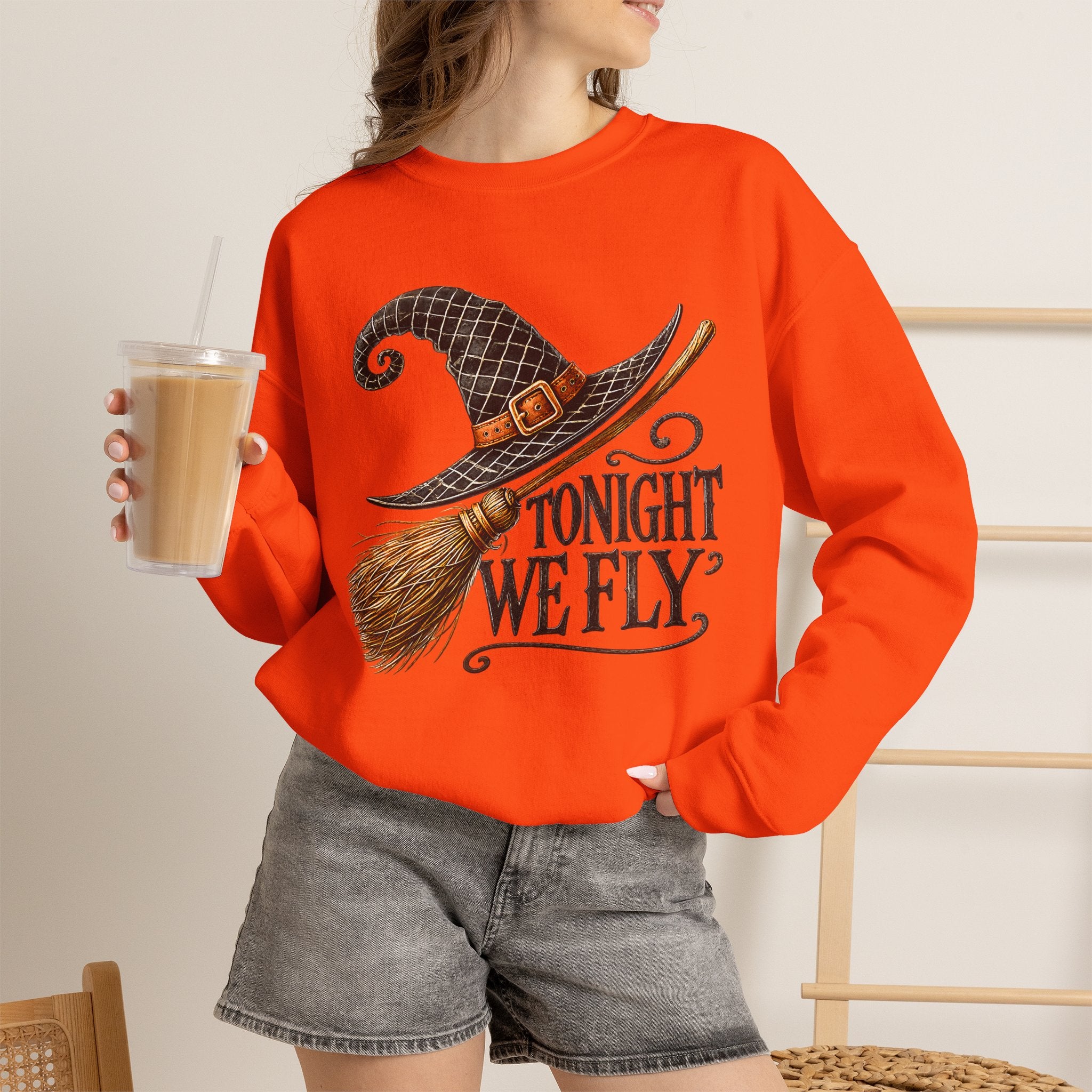 "Tonight We Fly" Witch Broom Sweatshirt | Vintage Halloween Crewneck | Cr8tive Designs