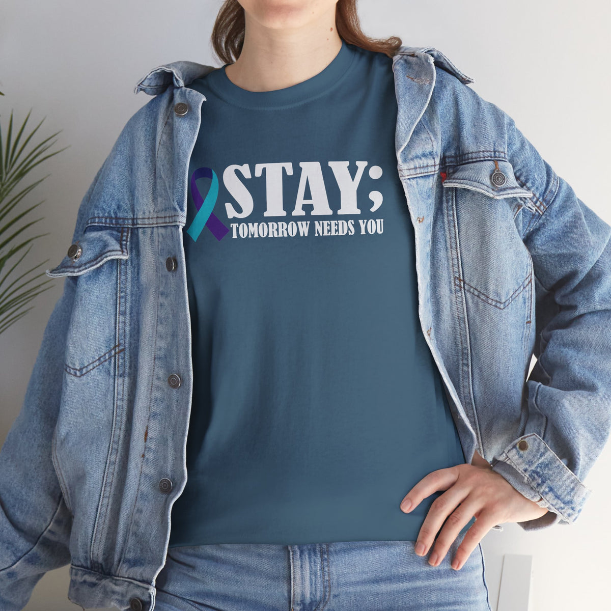 STAY Tomorrow Needs You T-Shirt | Suicide Prevention Ribbon Semicolon Tee | Cr8tive Designs